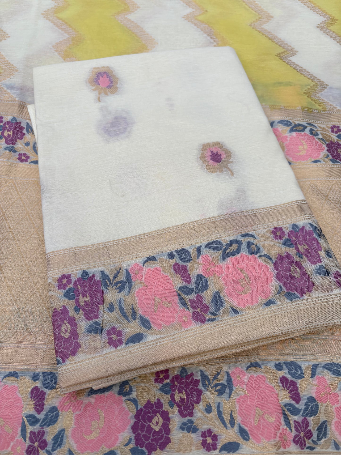 Lime Chanderi cotton exclusive weaving 3 piece suit set