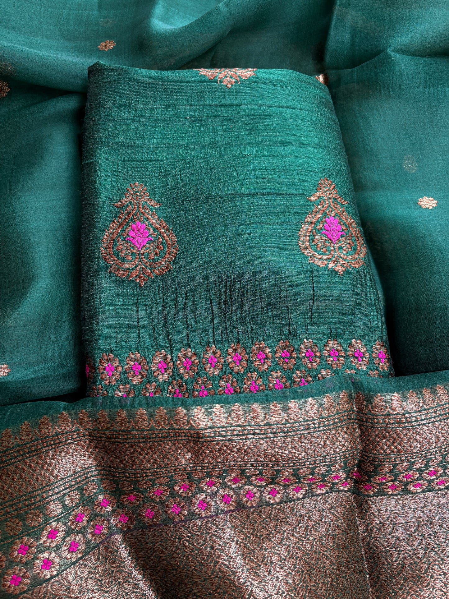 Green raw silk kadhwa suit set