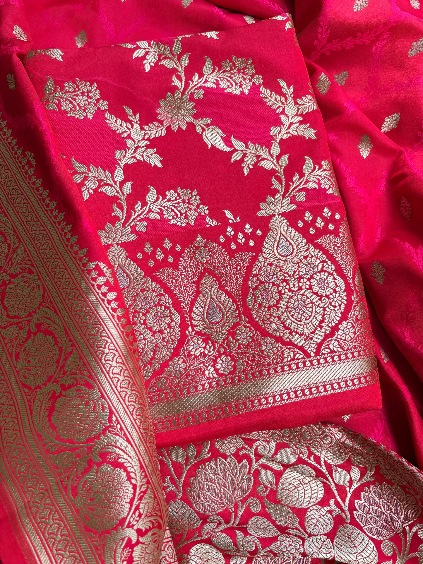 Red pink mashru silk suit set