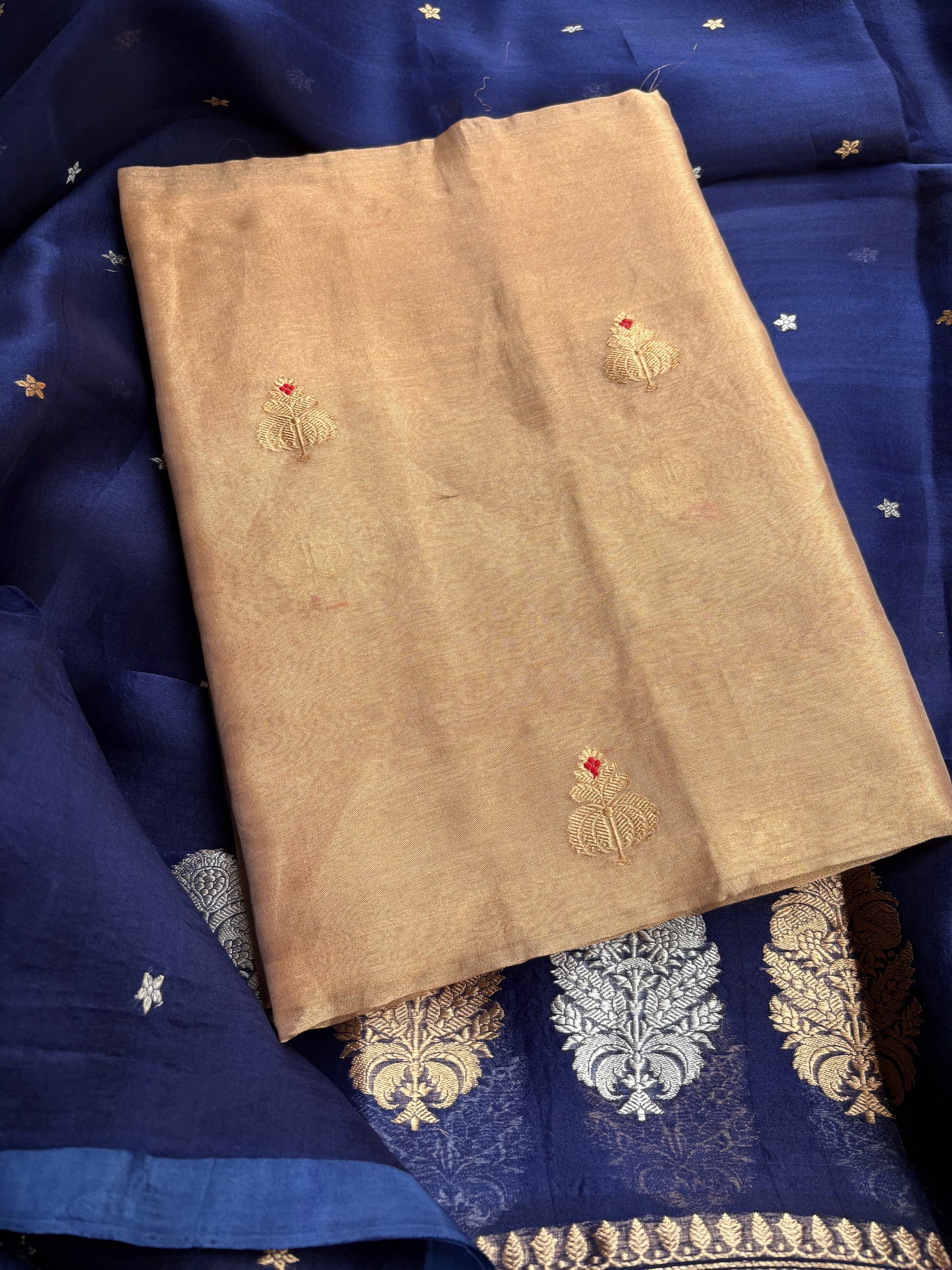 Tissue kadhwa kurta, bottom and kora silk dupatta