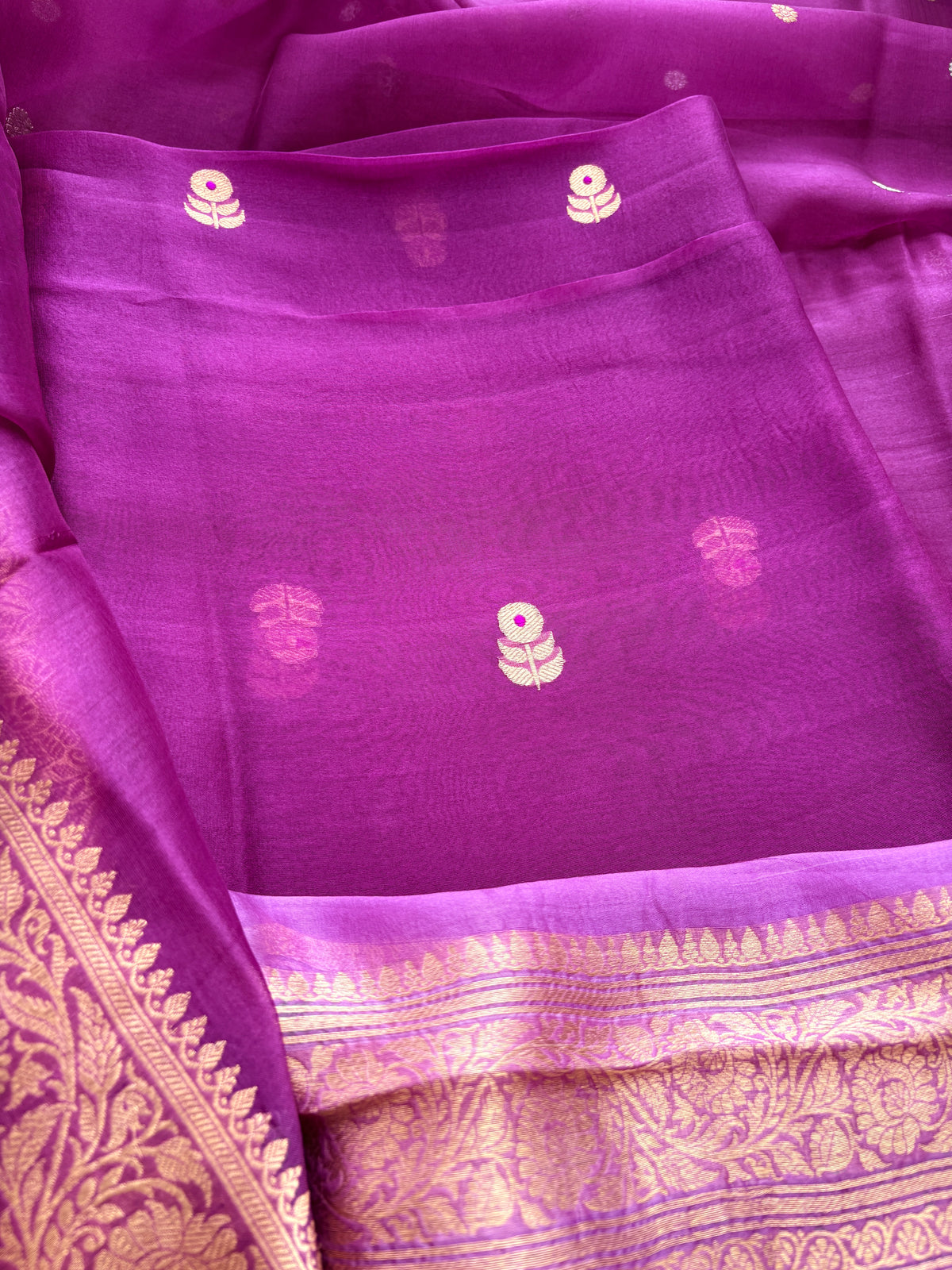 Purple lavender kora silk suit set with shaded dupatta