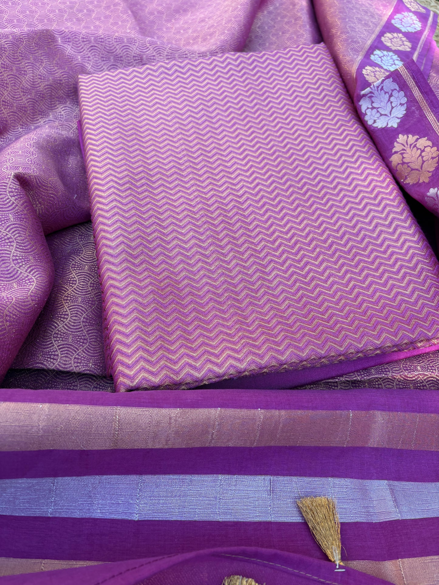 Magenta brocade Chanderi cotton 3 piece suit set