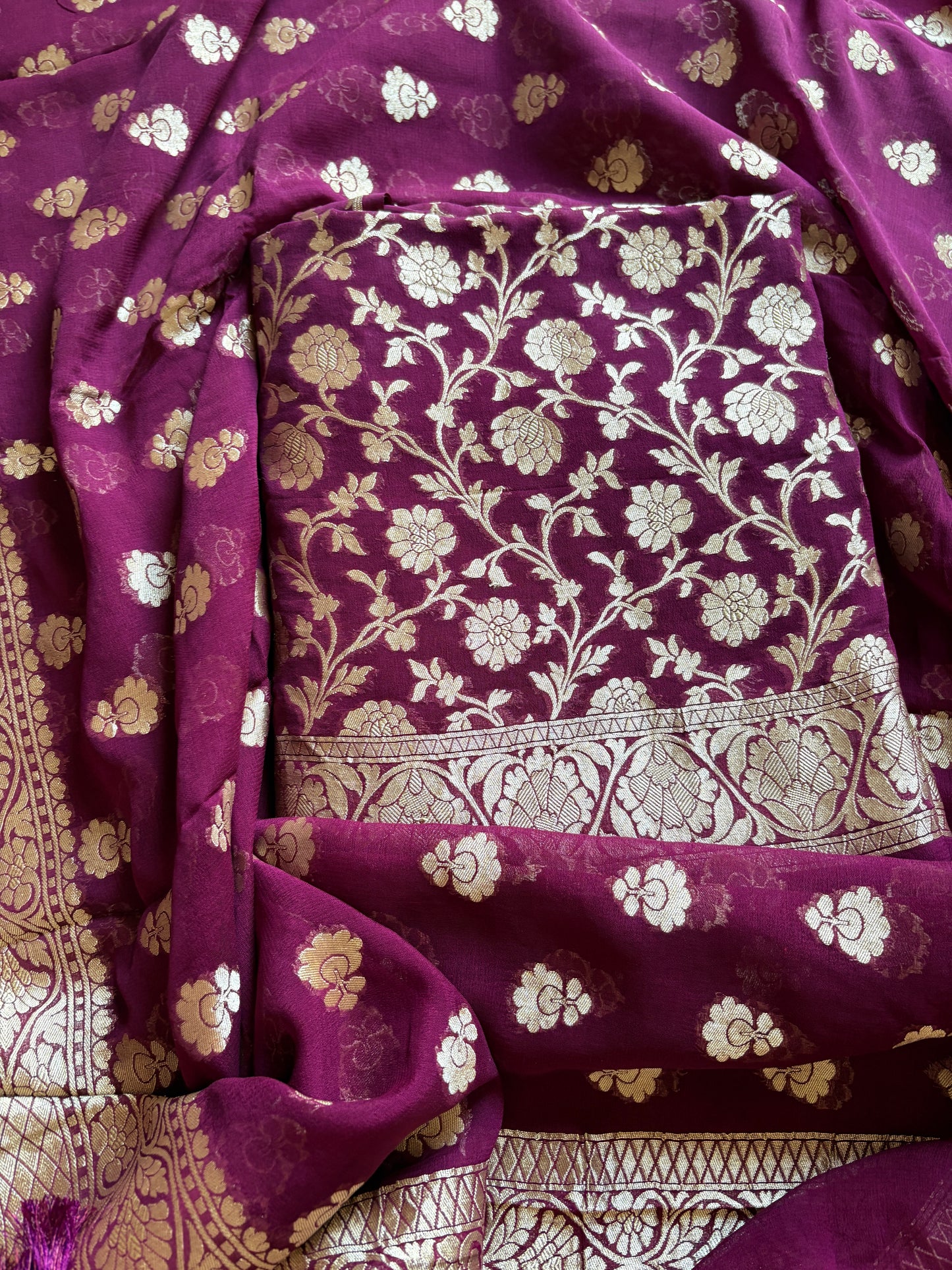 Magenta Khaddi georgette suit set