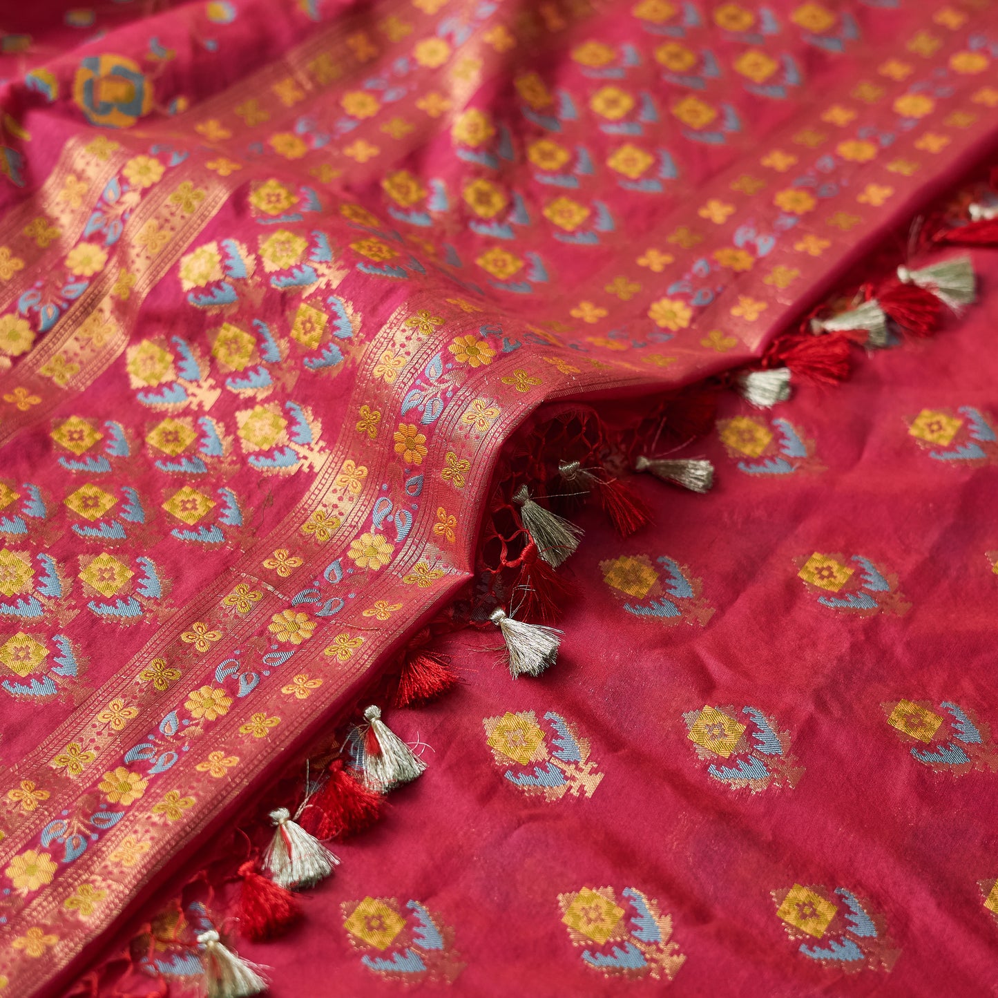 Red Chanderi cotton jaal suit set