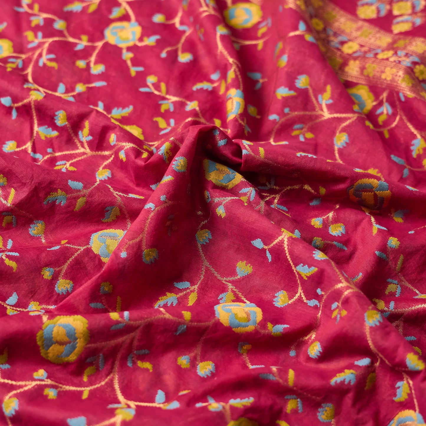 Red Chanderi cotton jaal suit set