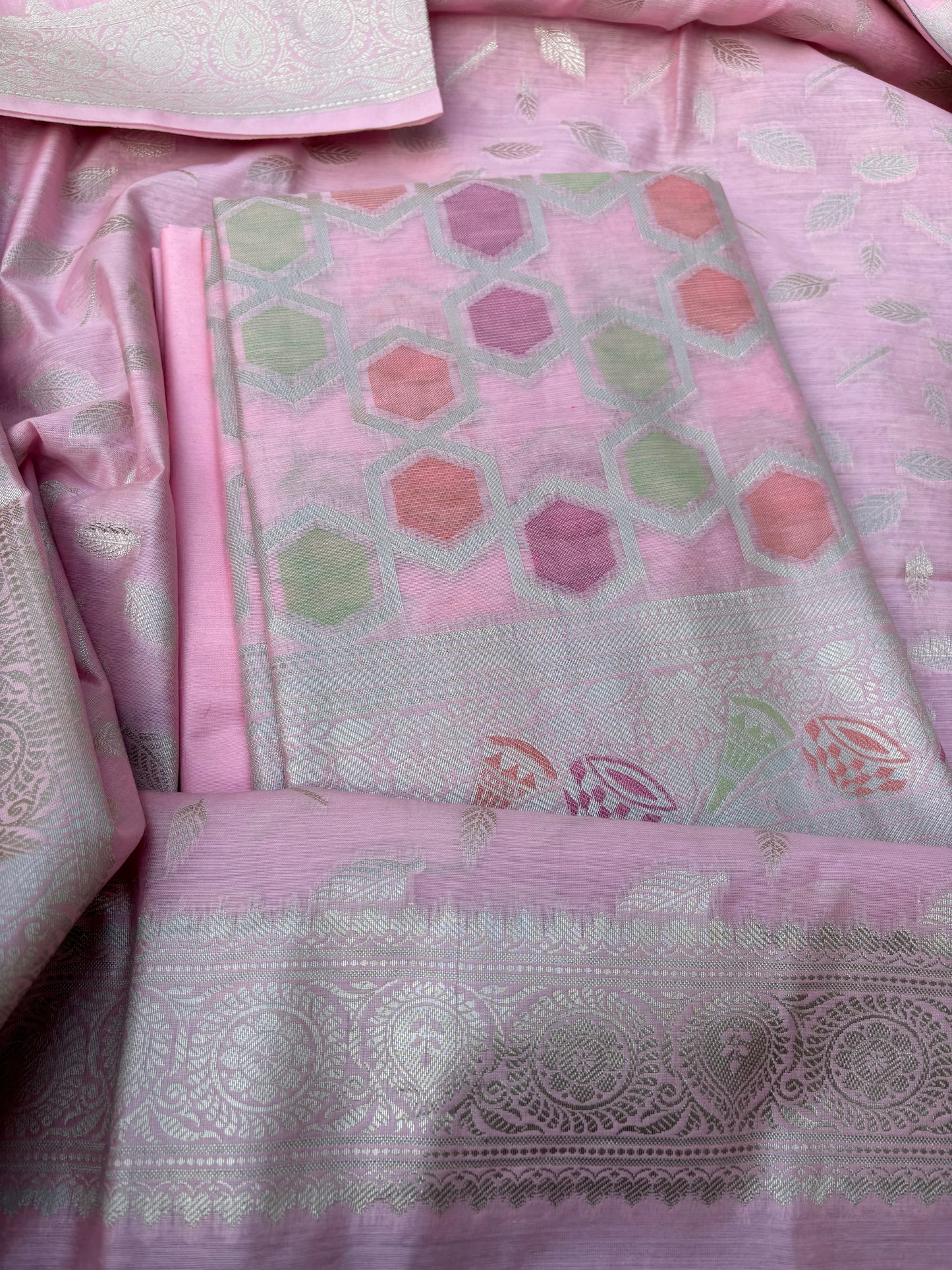 Pink cotton rangkat suit set