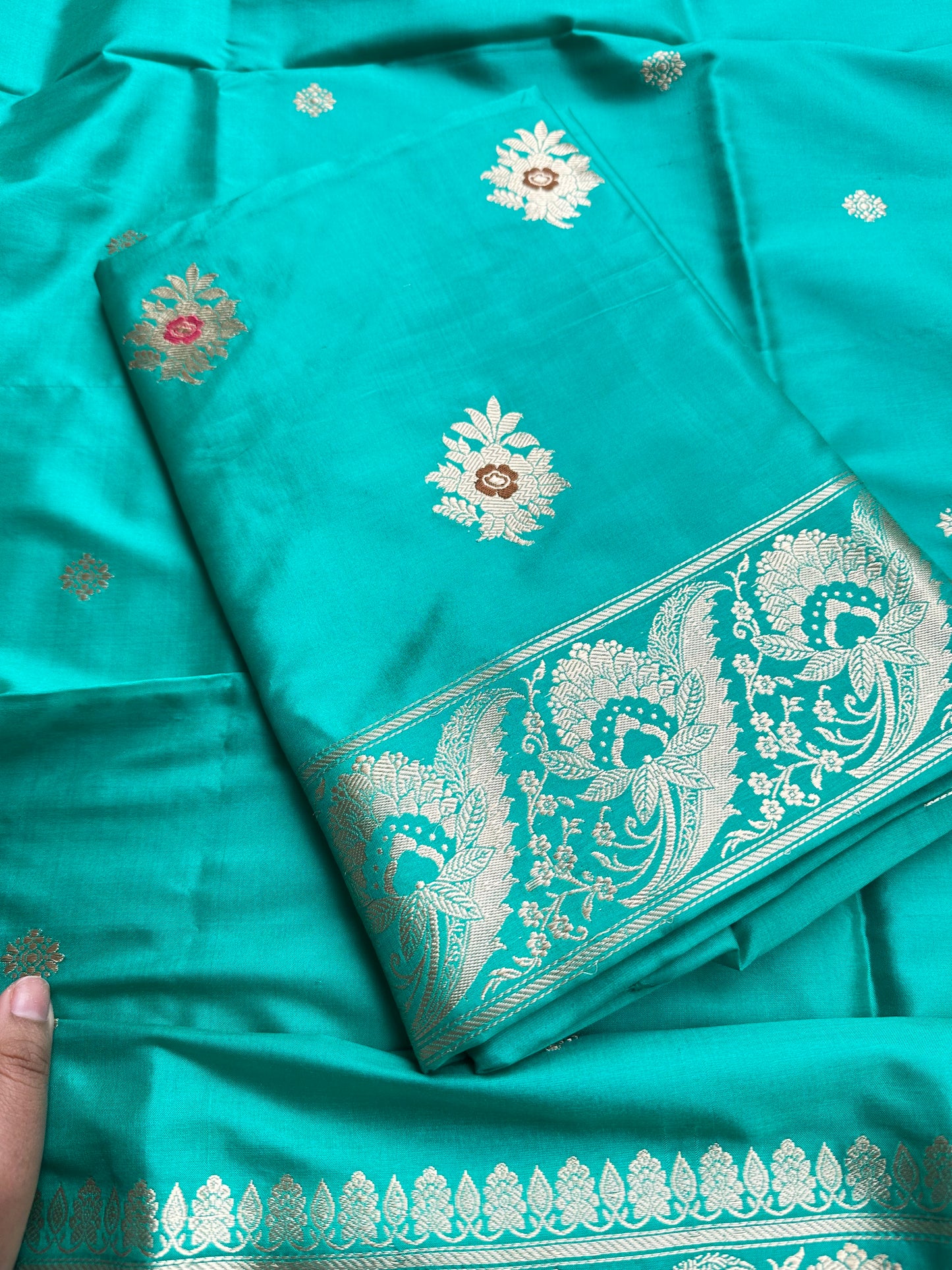 Sea green katan by katan silk 3 piece suit set
