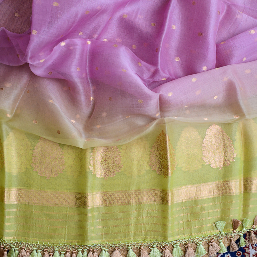 Lime green mango silk suit with shaded dupatta
