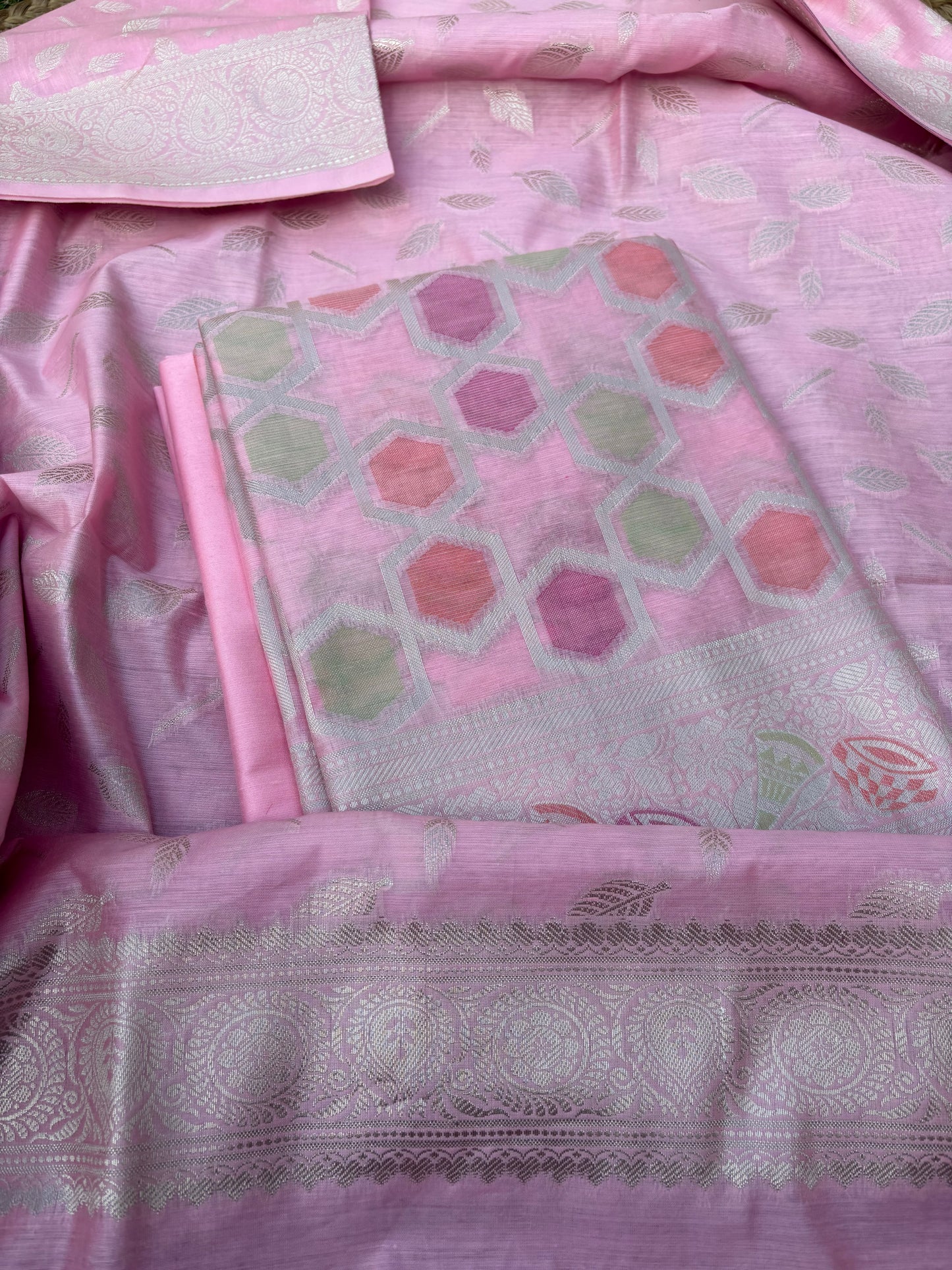 Pink cotton rangkat suit set