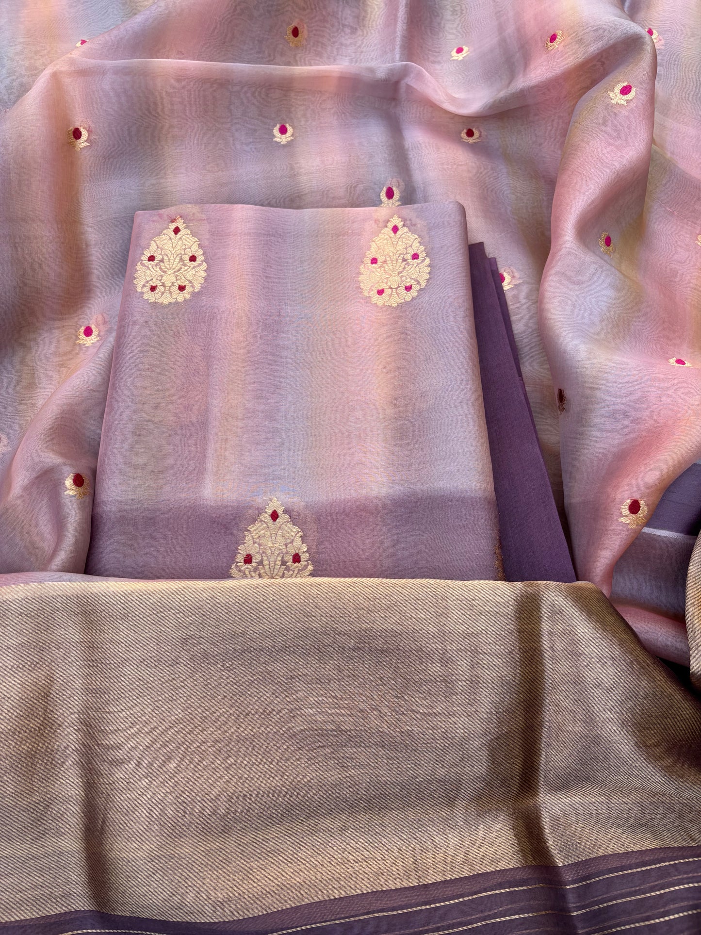 Grey lavender kora kadhwa meenadar silk suit set