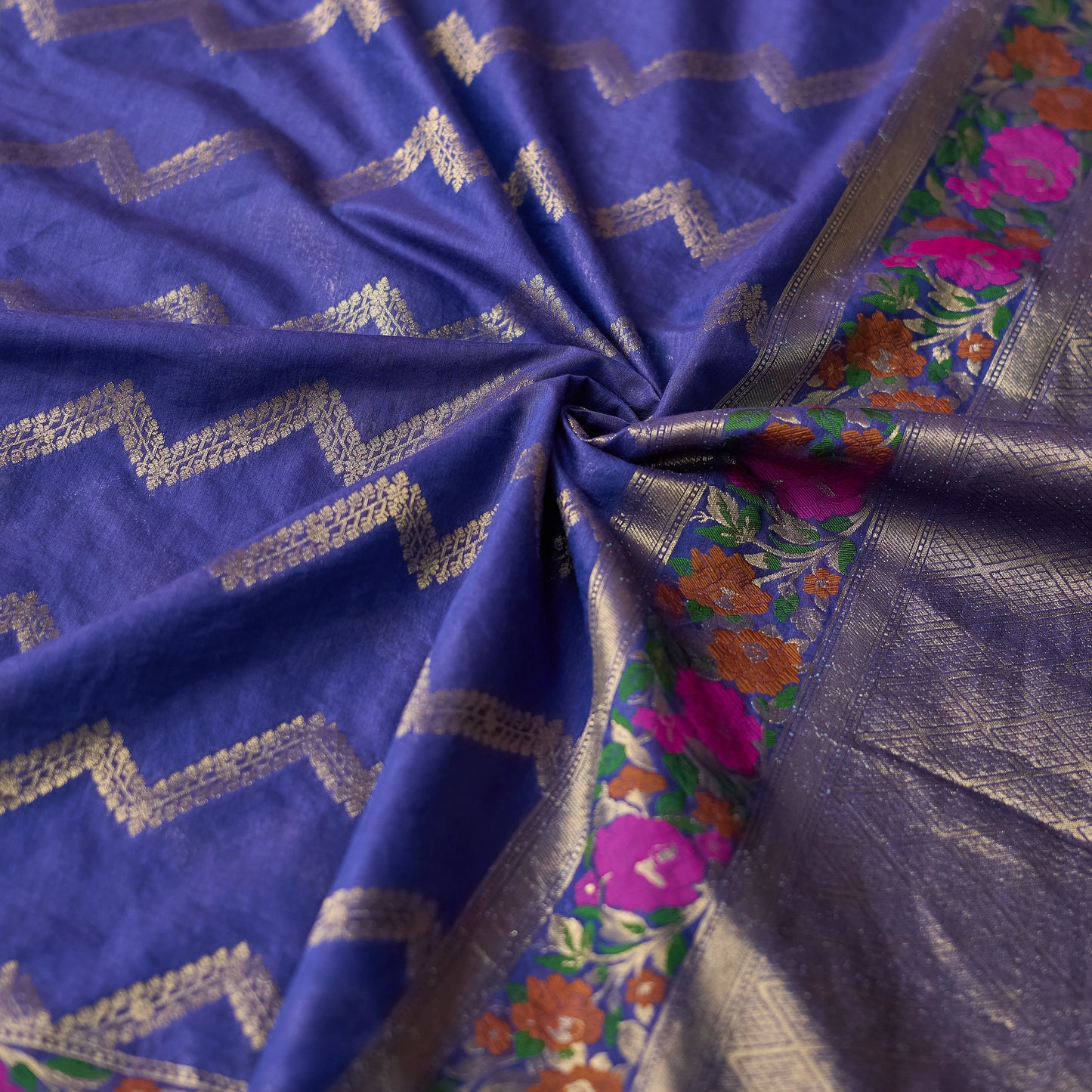 Blue Chanderi cotton Meenakari suit set(10)