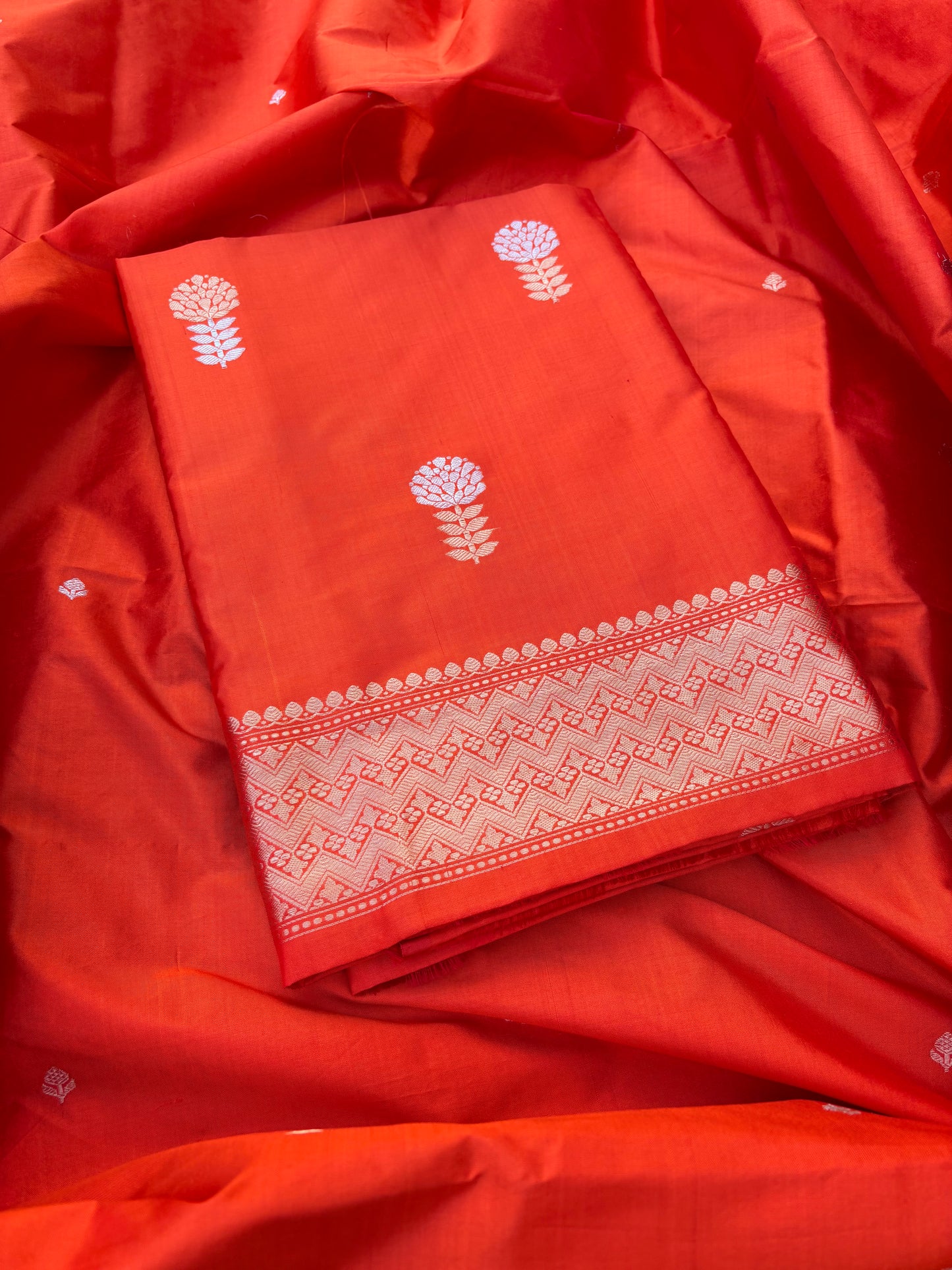 Orange katan by katan kadhwa silk 3 piece suit set