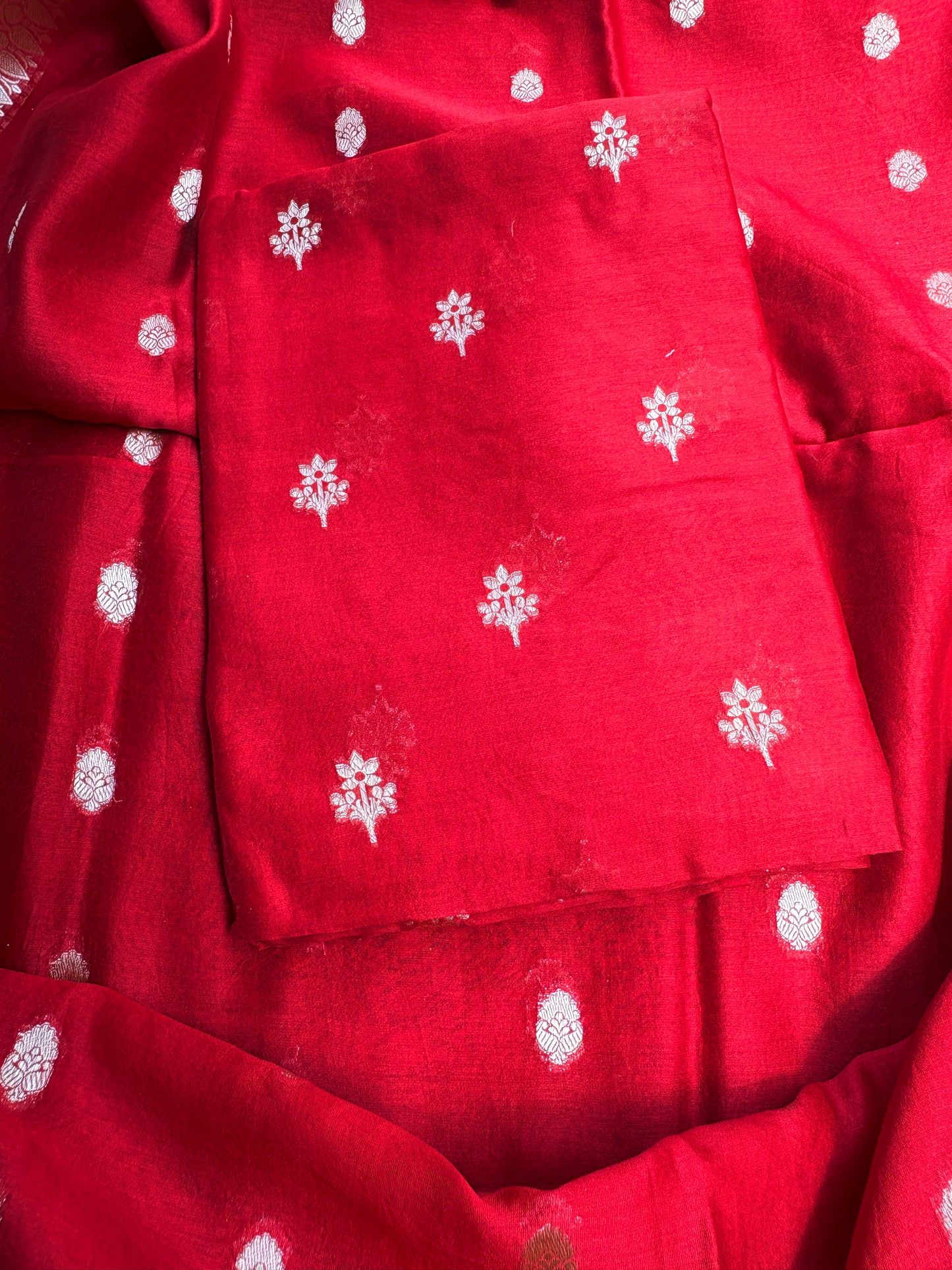 Red Chanderi silk 3 piece suit set