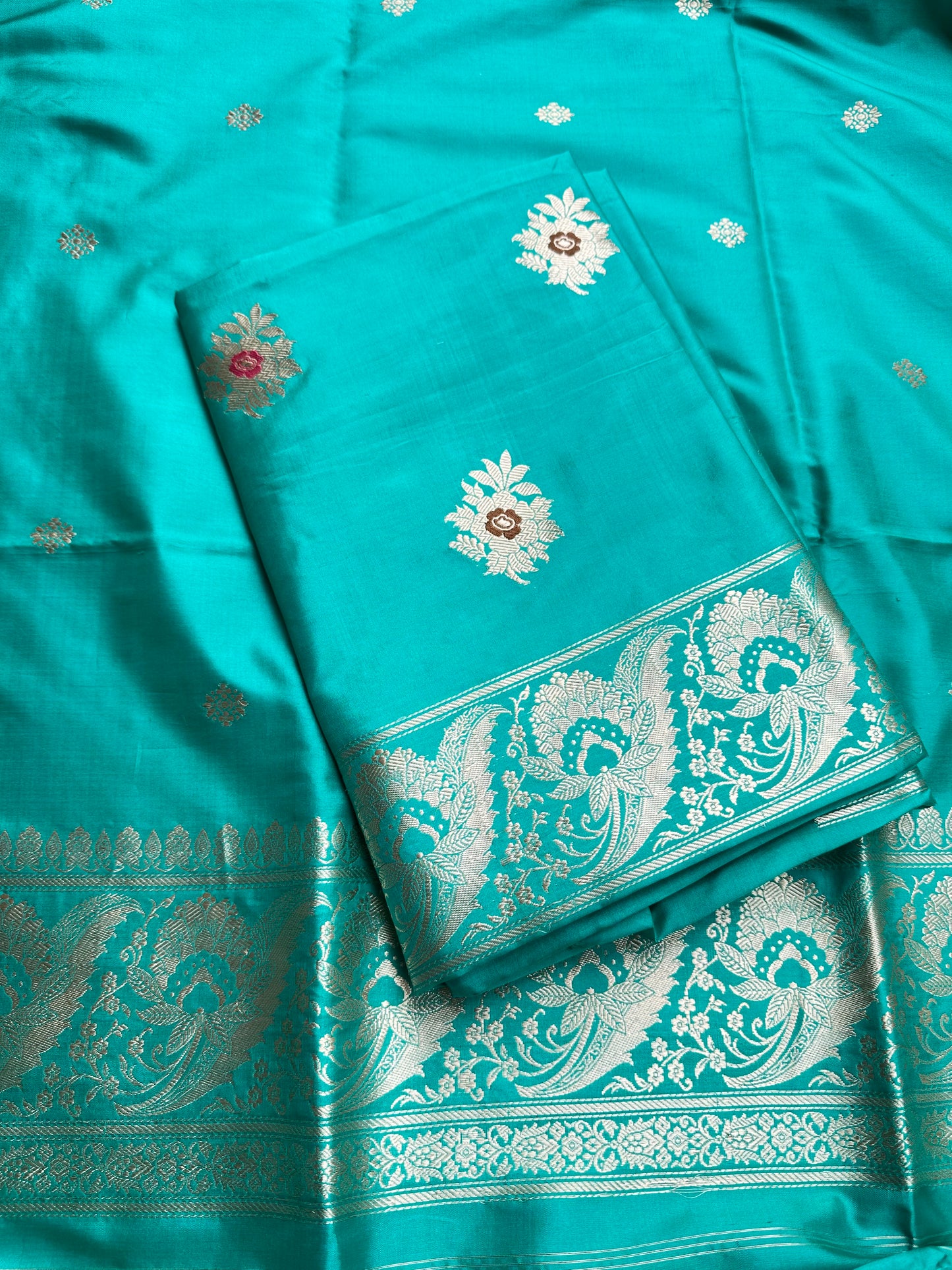 Sea green katan by katan silk 3 piece suit set