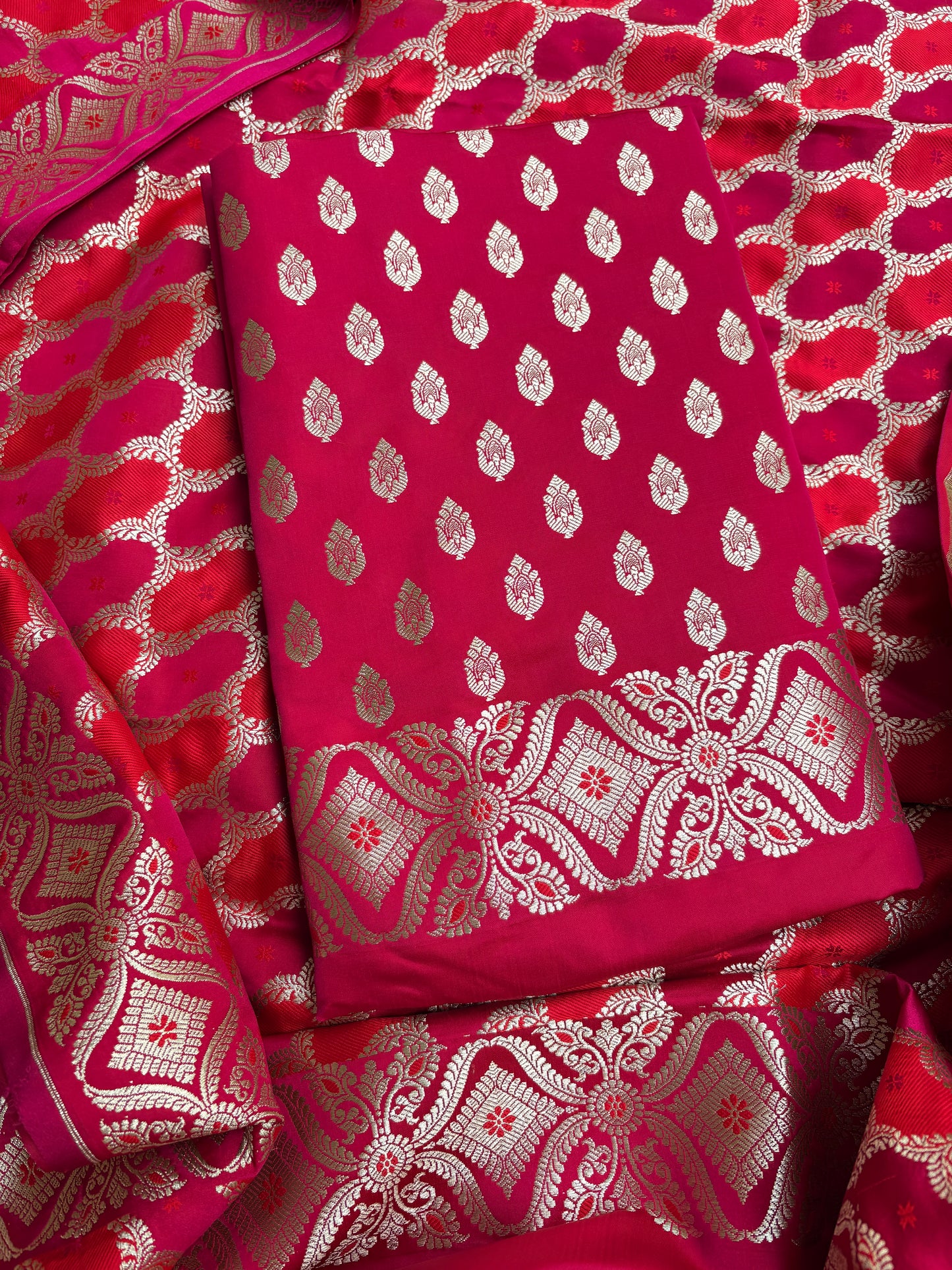 Red pink mashru silk suit set