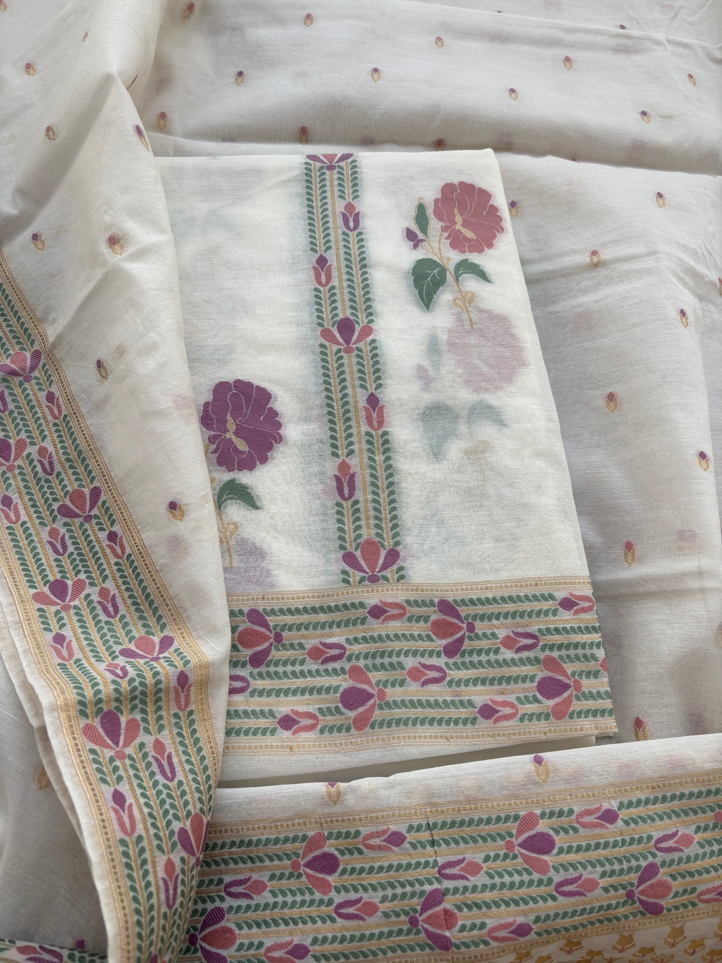 White base Chanderi weaving flower suit set