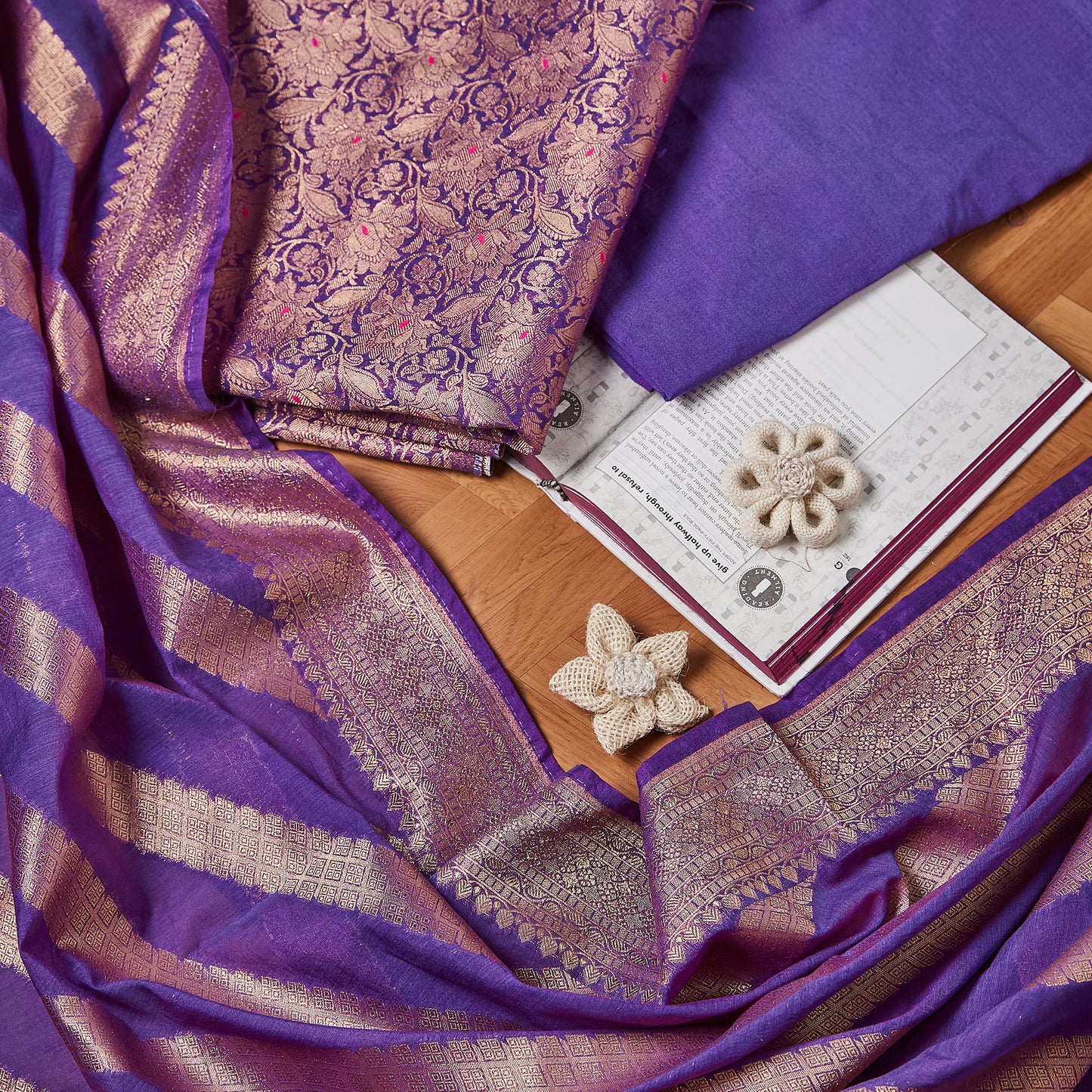 Purple Brocade Chanderi Cotton Suit Set