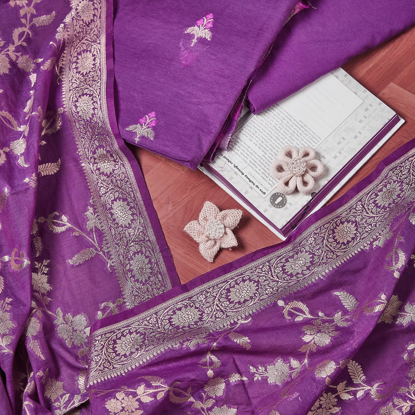 Purple Meenakari Suit Set with Zari Dupatta