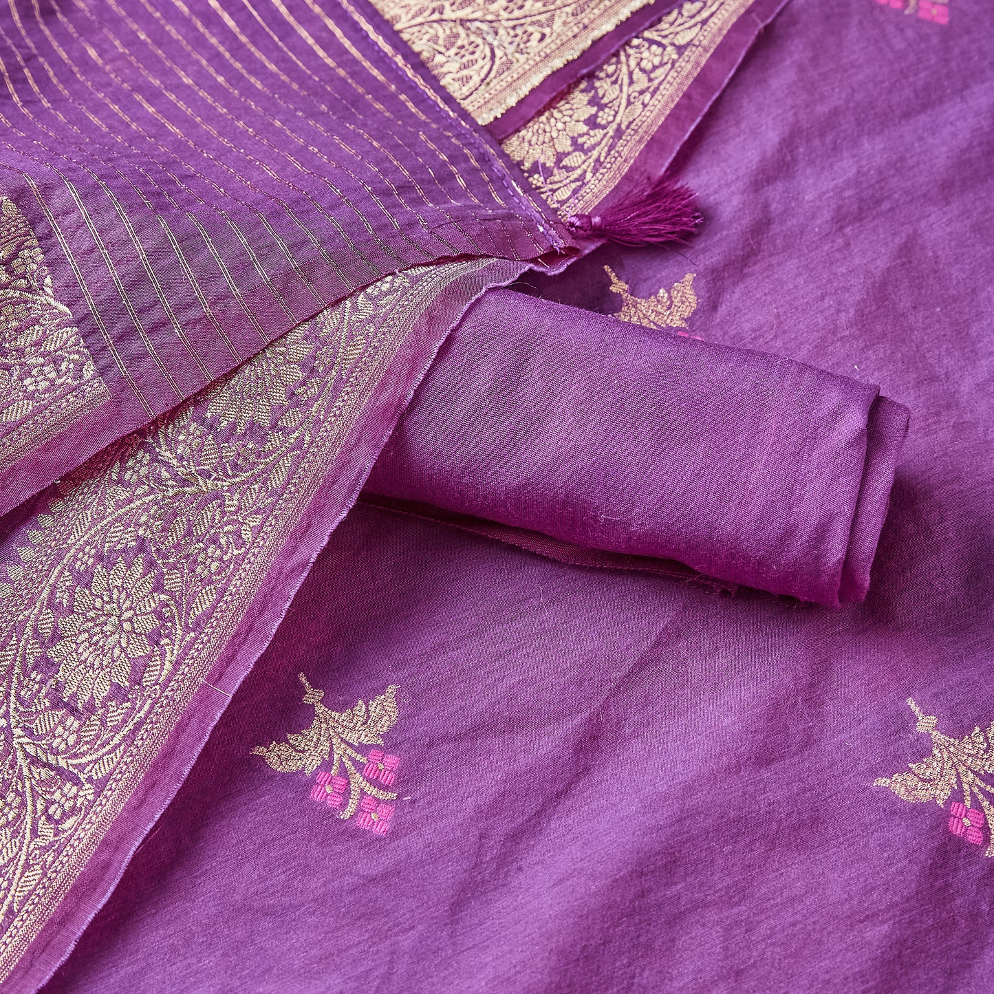 Purple Meenakari Suit Set with Zari Dupatta