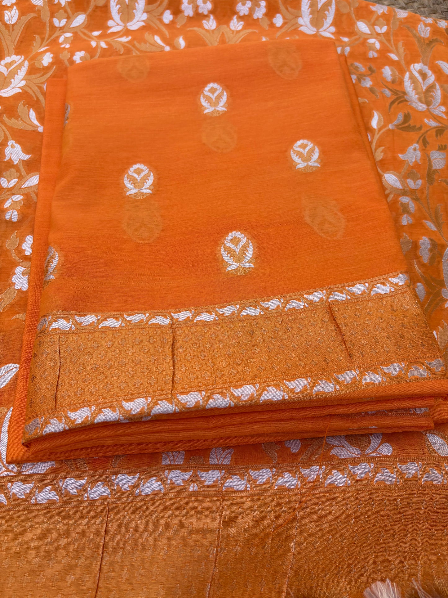 Orange Chanderi cotton tilfi weaving 3 piece suit set