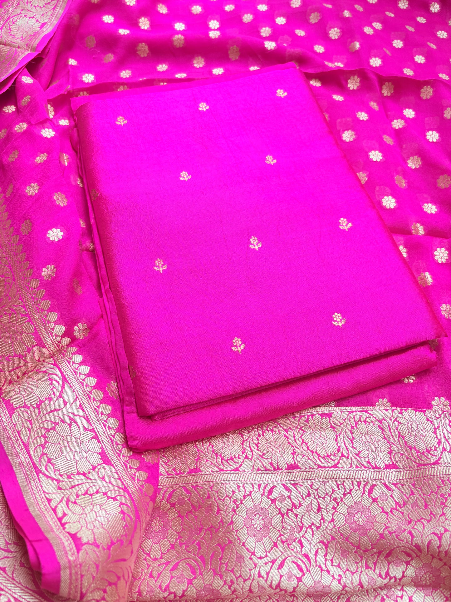 Pink Chiniya silk kurta, bottom and Khaddi georgette dupatta