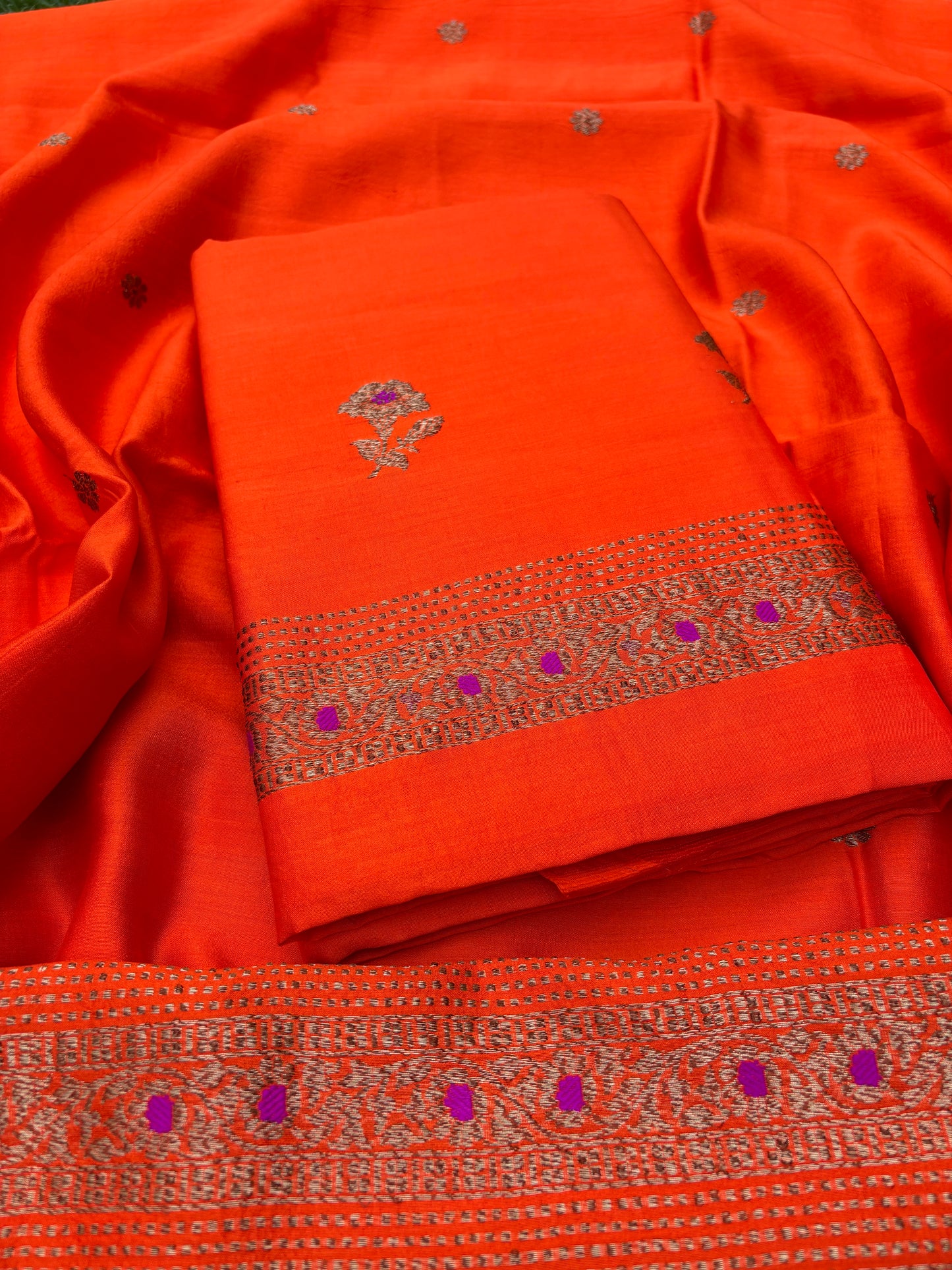 Orange Chiniya silk 3 piece suit set