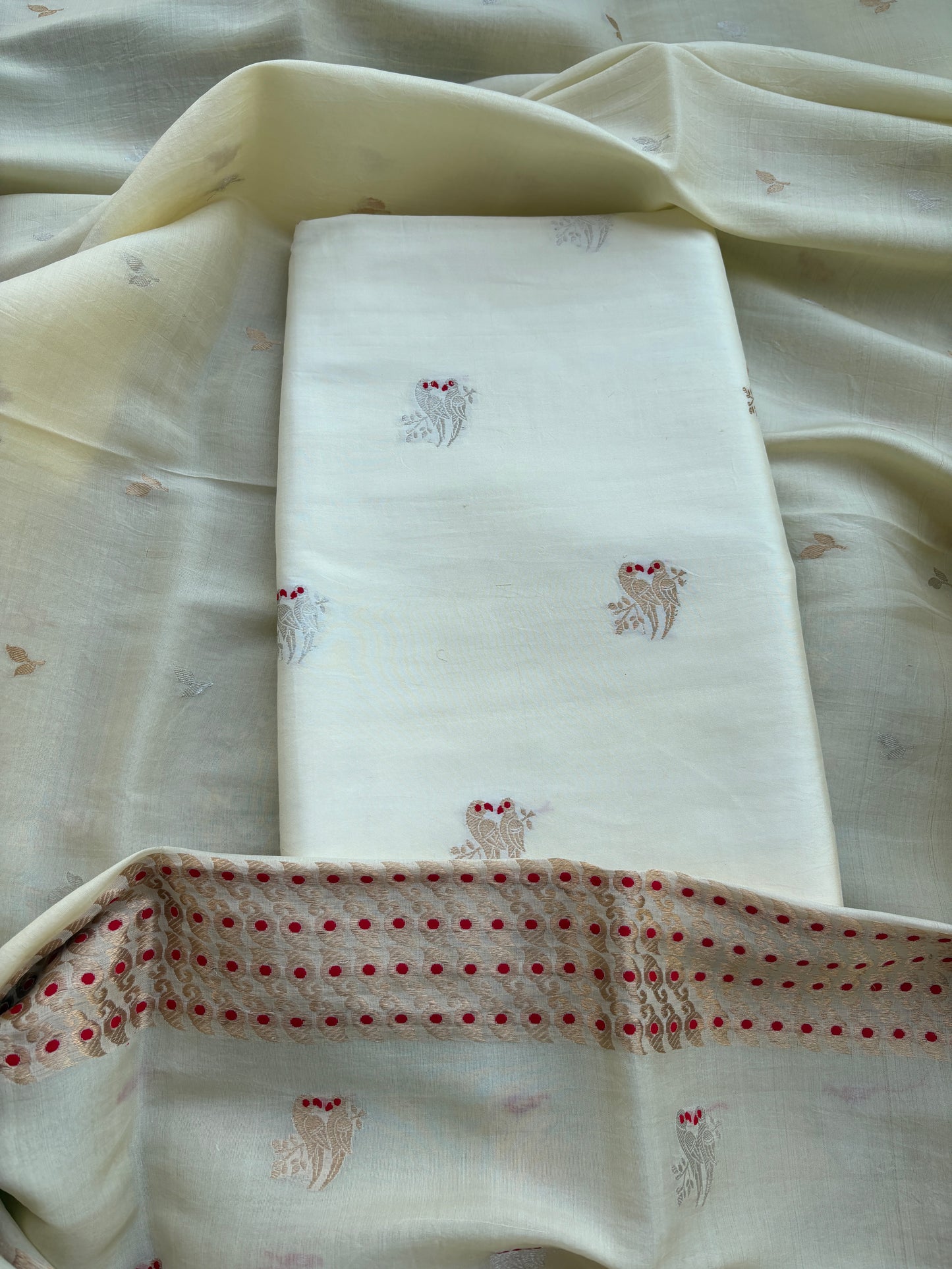 Cream katan by katan silk with kora silk dupatta