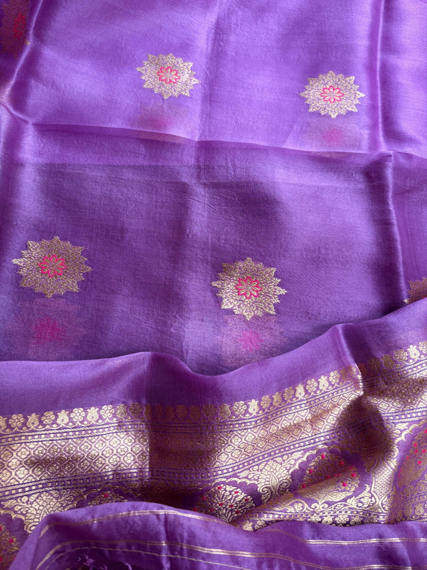 Lavender pure silk kadhwa suit set