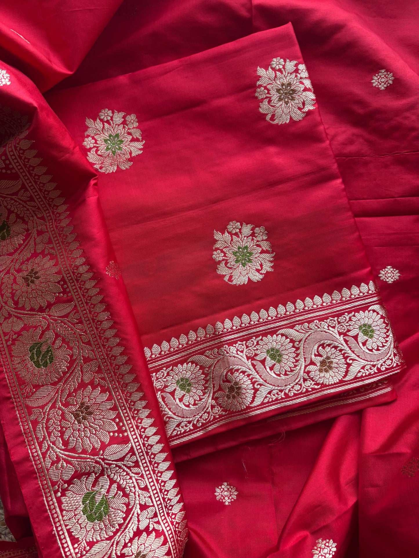 Red katan by katan silk kadhwa suit set