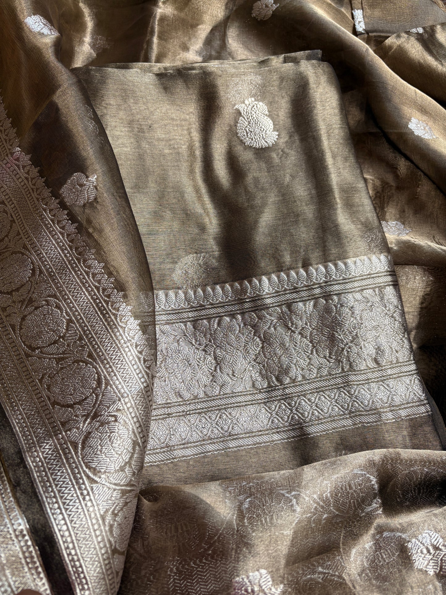 Black tissue silver zari suit set
