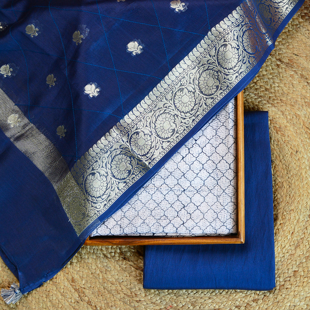 Blue Chanderi silk suit set