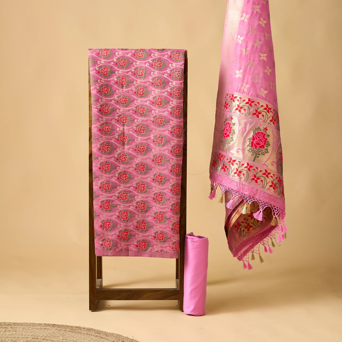 Pink Meenadar cotton 3 piece set