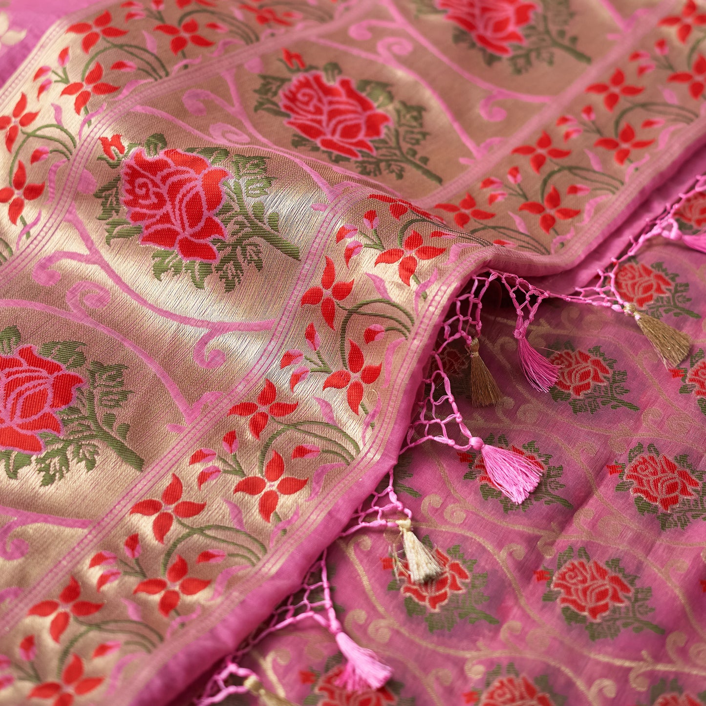 Pink Meenadar cotton 3 piece set