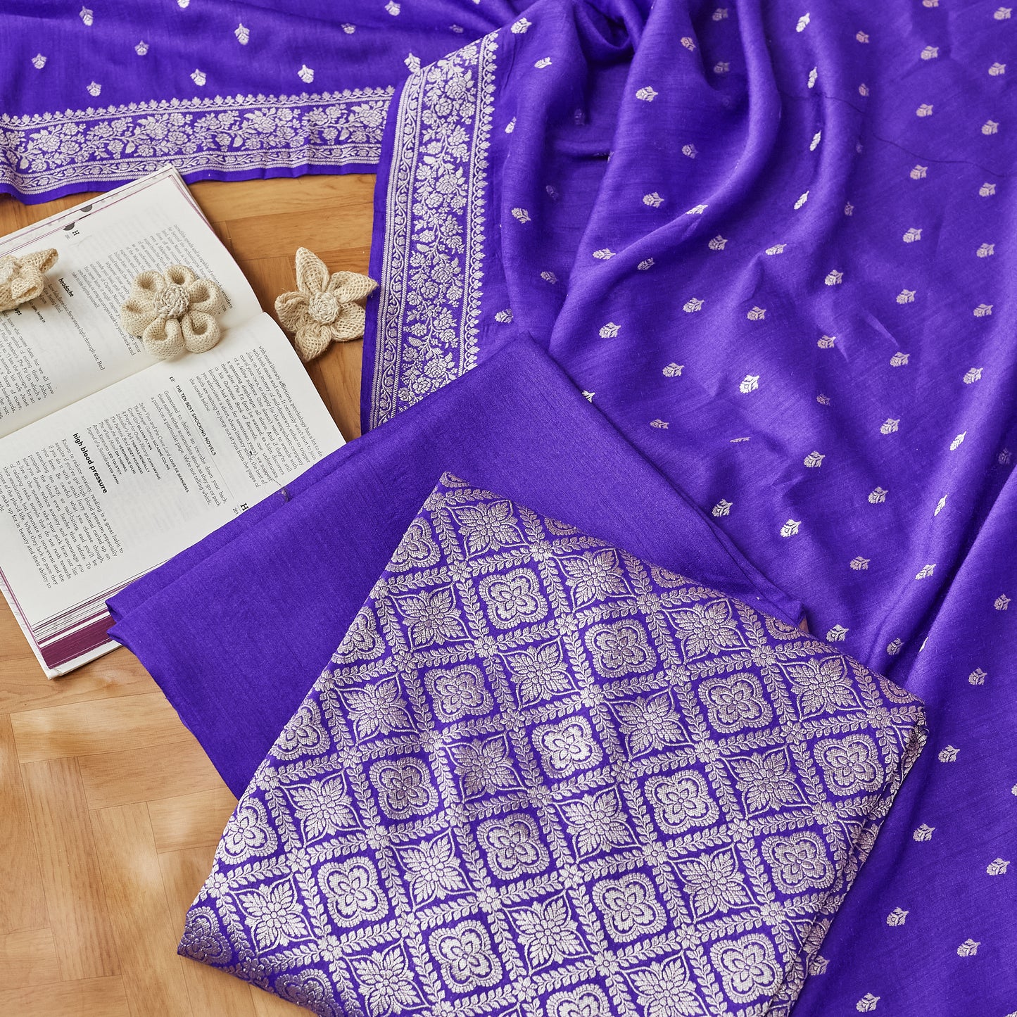 Purple blue brocade Moonga silk suit 3 piece suit