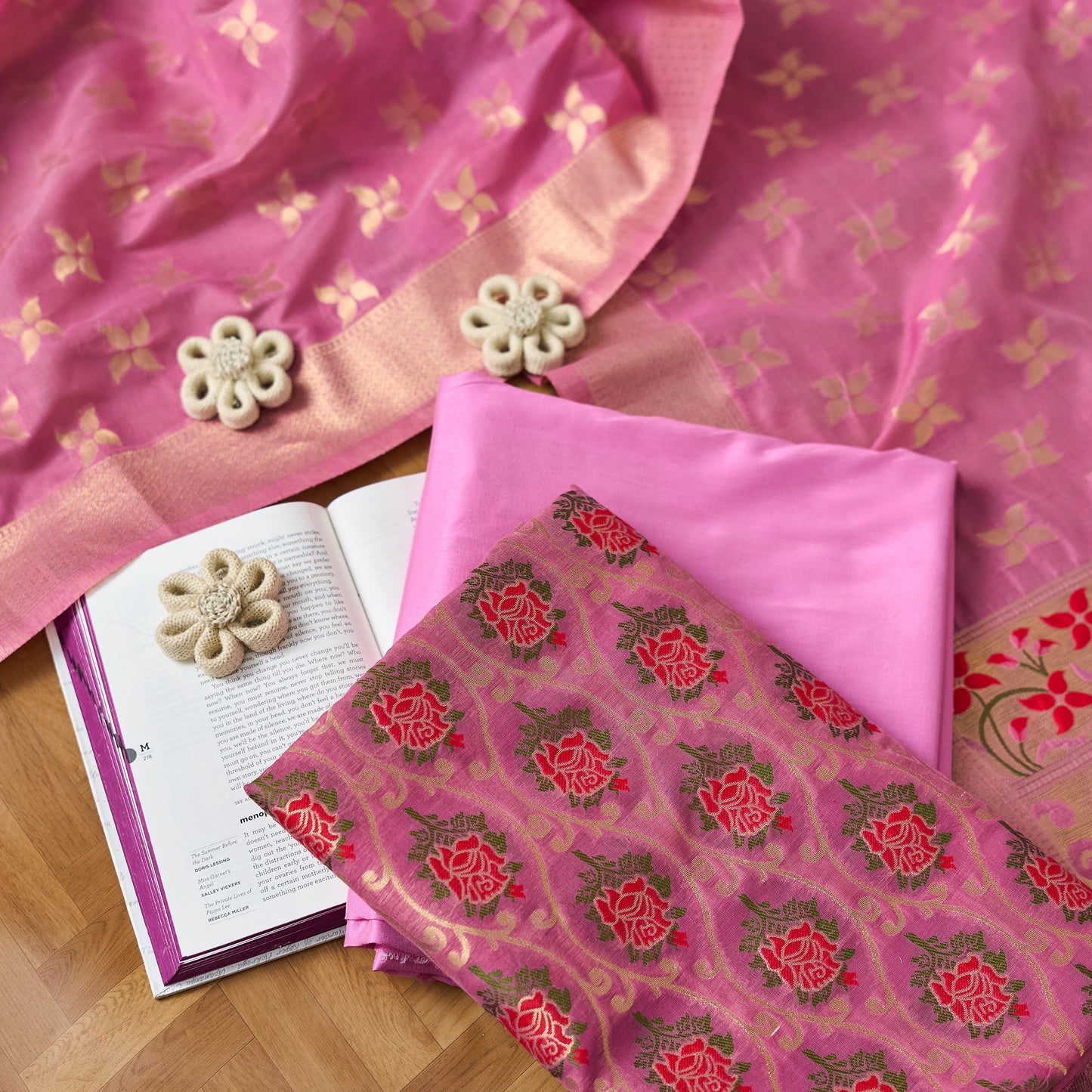 Pink Meenadar cotton 3 piece set