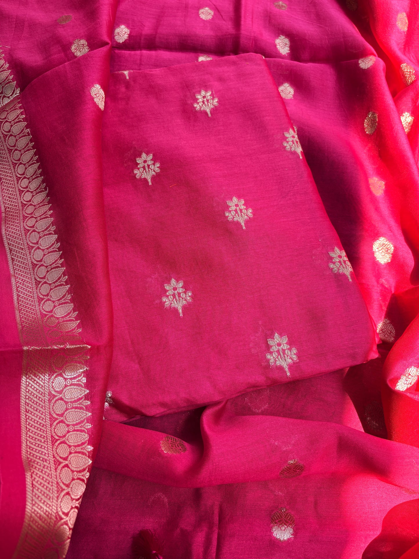 Pink Chanderi silk 3 piece suit set