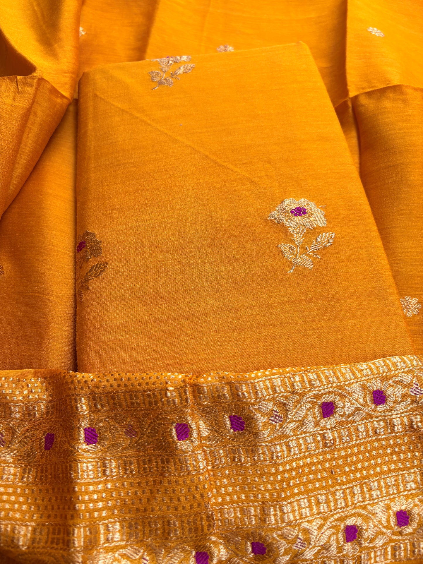 Yellow mustard moonga silk 3 piece suit set