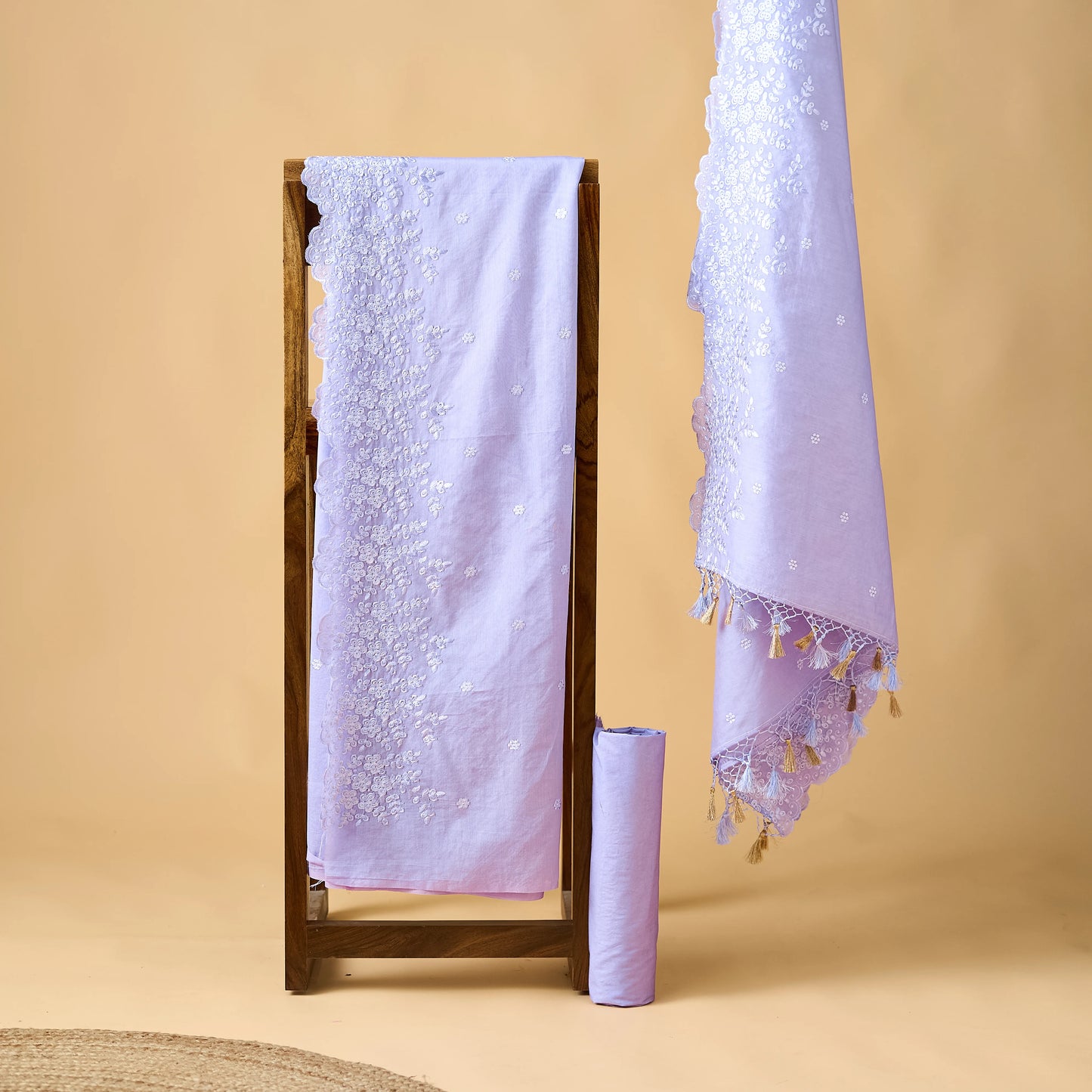 Lavender cotton embroidered 3 piece suit