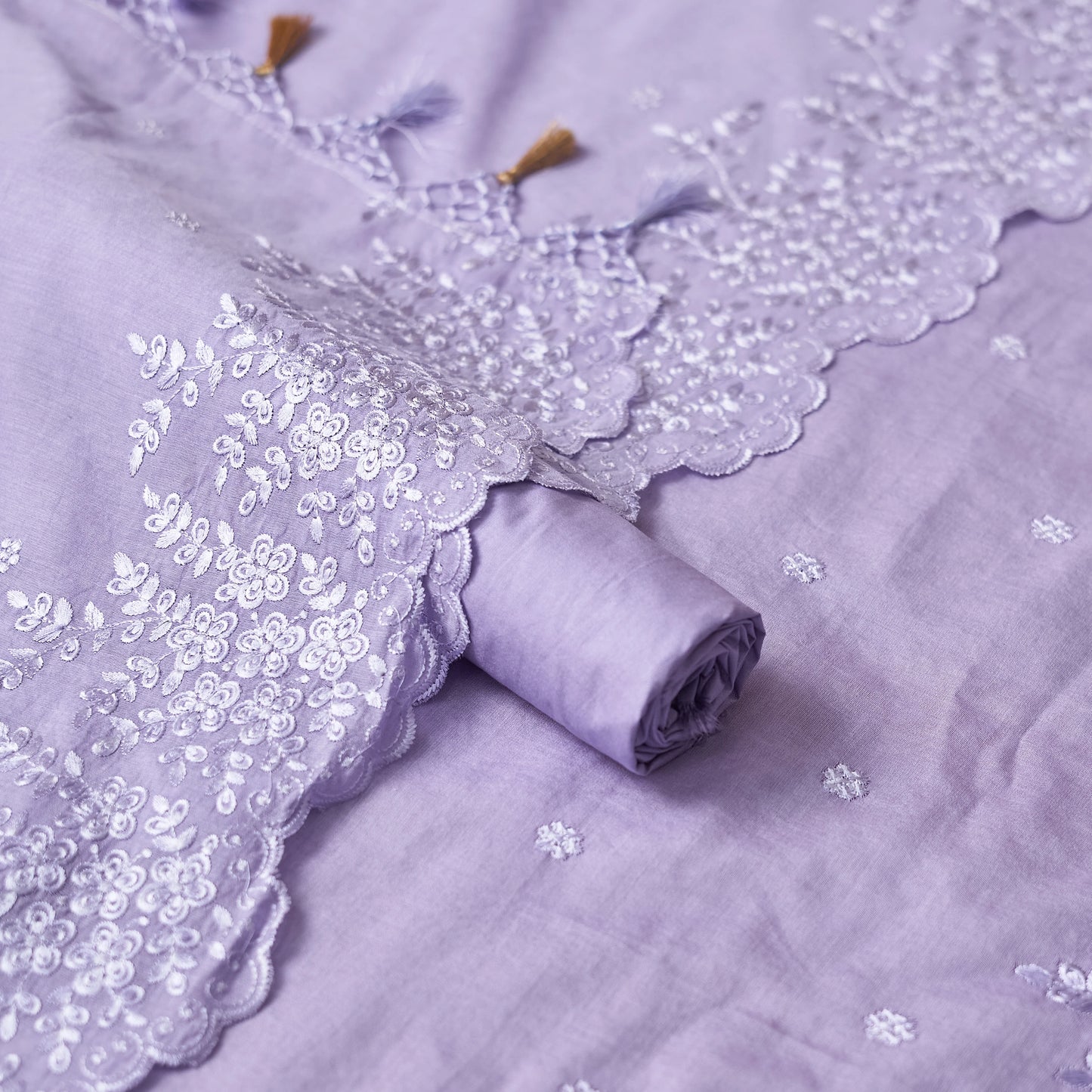 Lavender cotton embroidered 3 piece suit