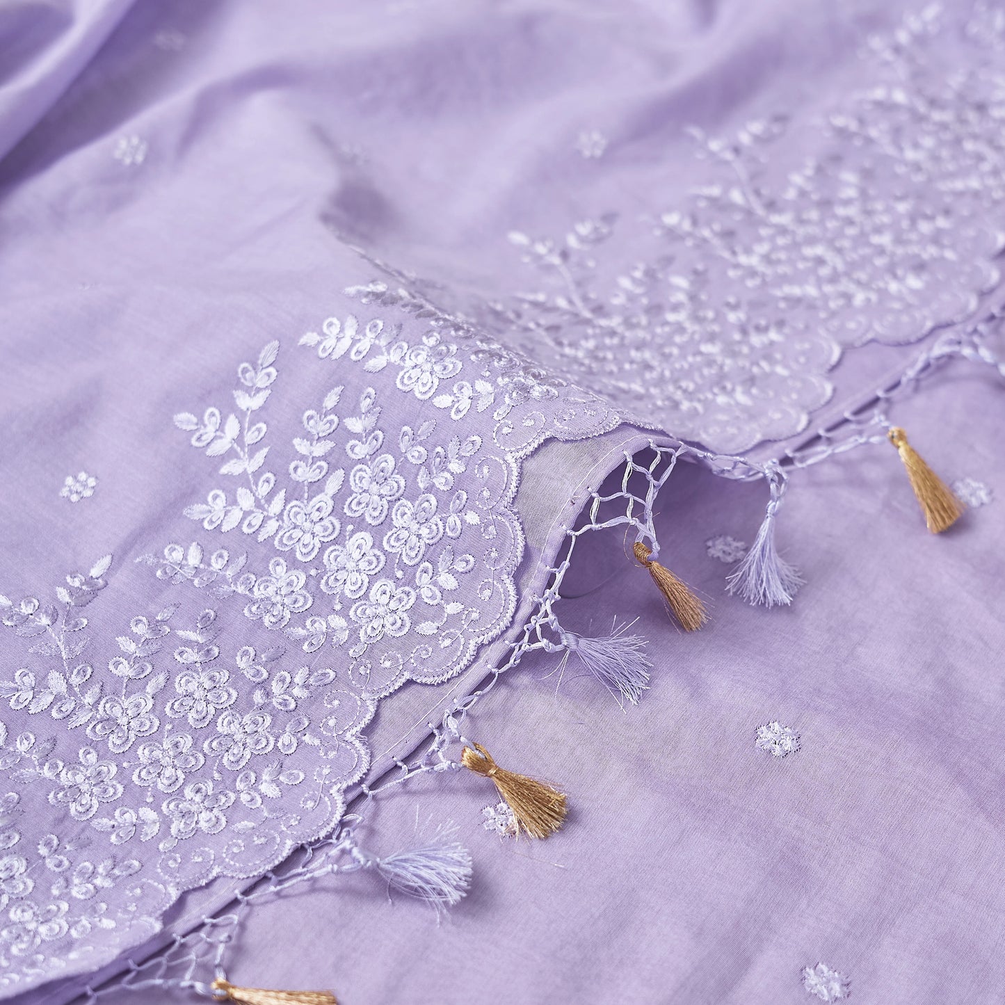 Lavender cotton embroidered 3 piece suit