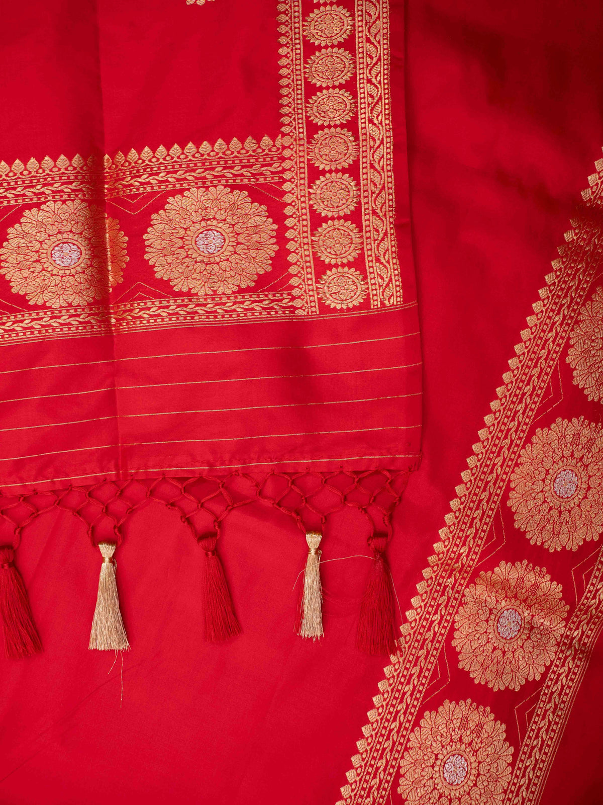 Red katan by katan silk kadhwa suit set