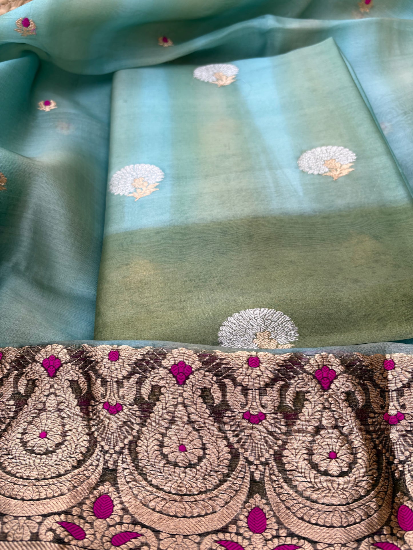 Green kora kadhwa silk 3 piece suit set