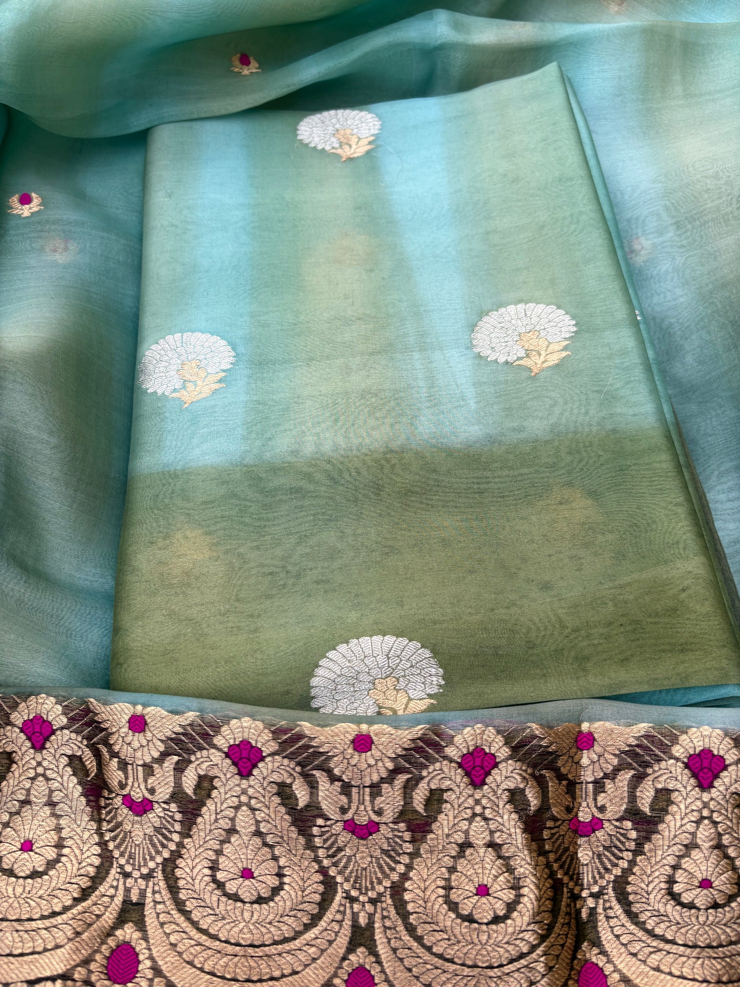 Green kora kadhwa silk 3 piece suit set