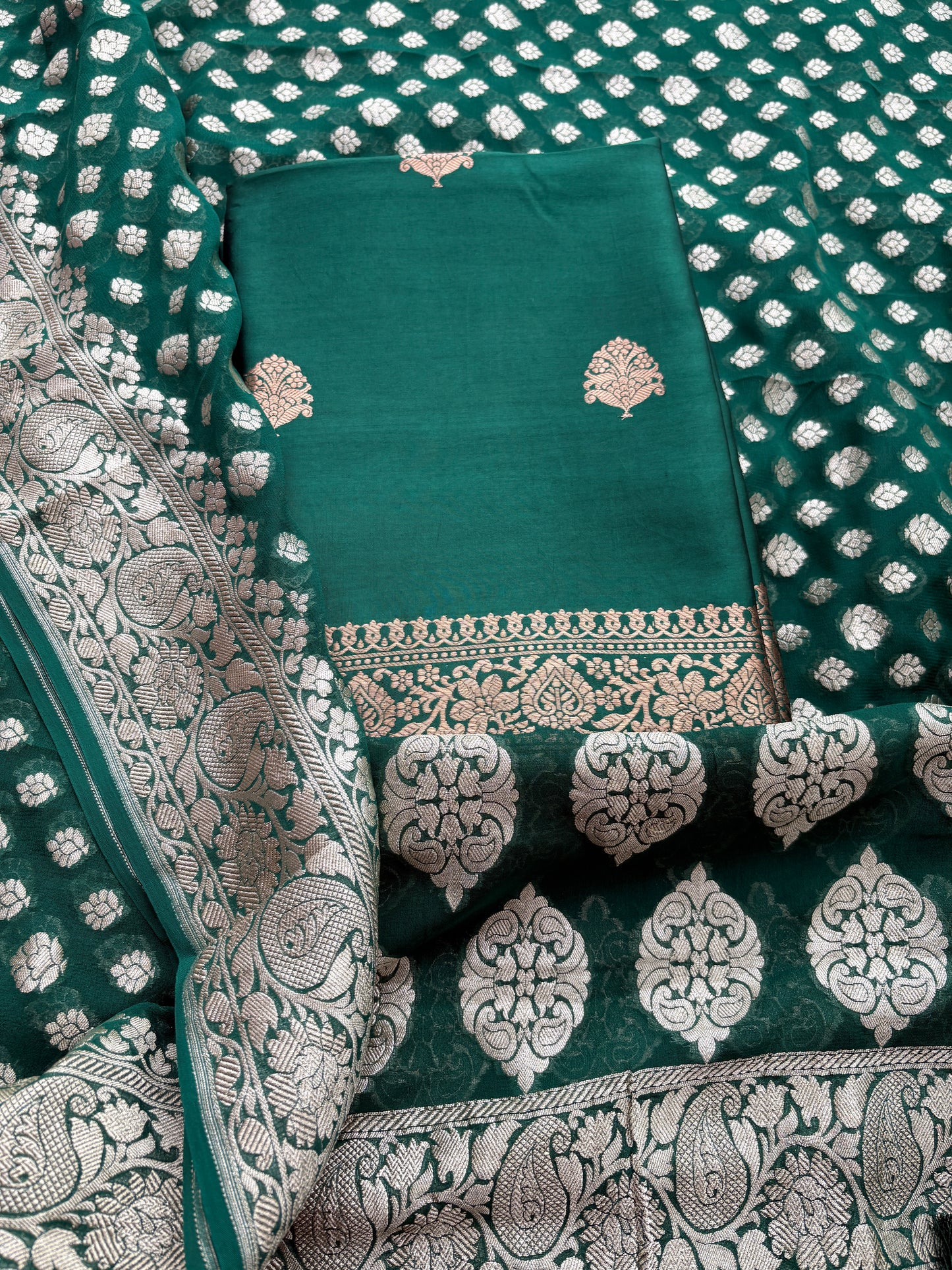 Green mango silk with georgette dupatta