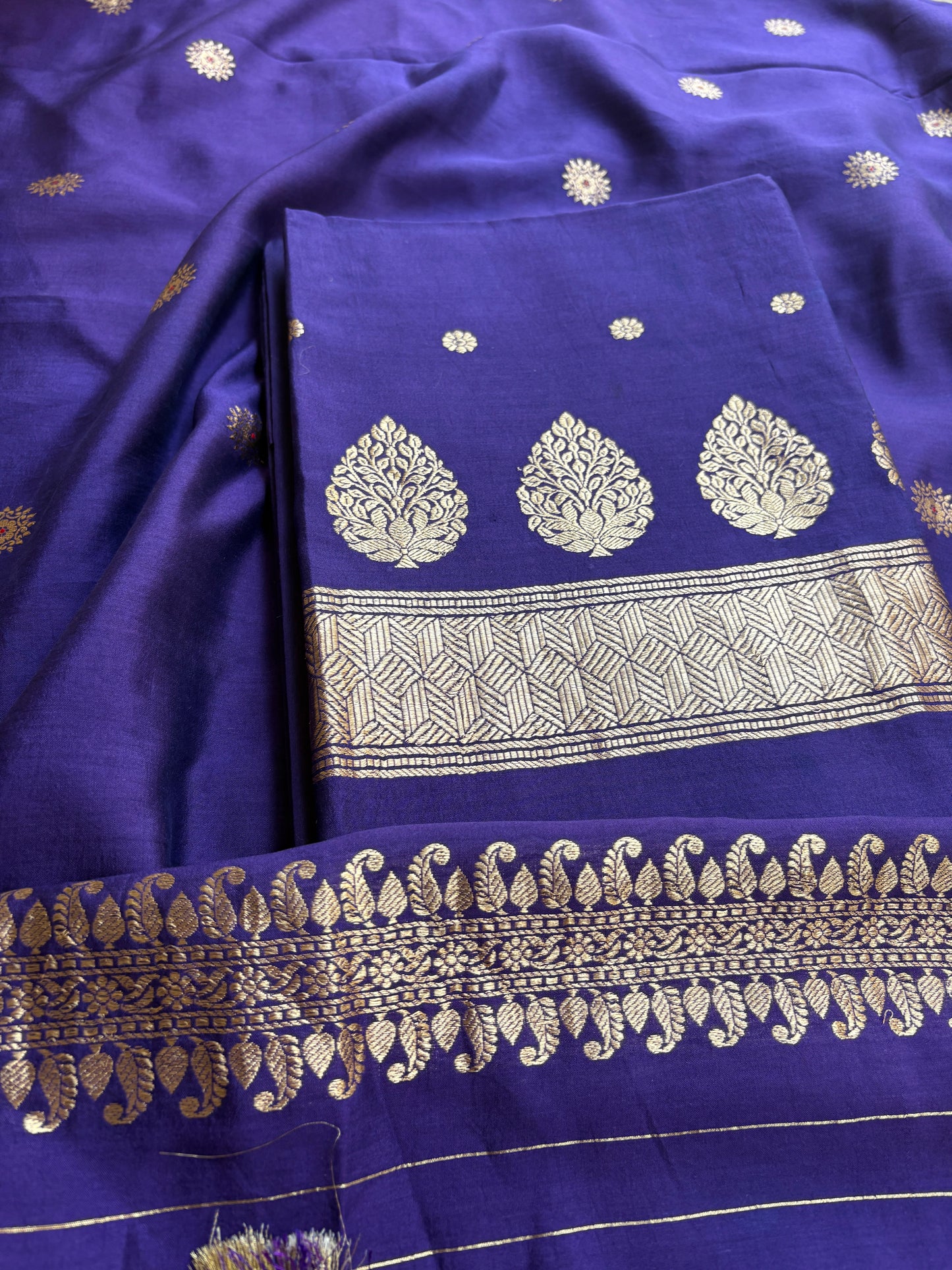 Purple Chiniya silk 3 piece suit set