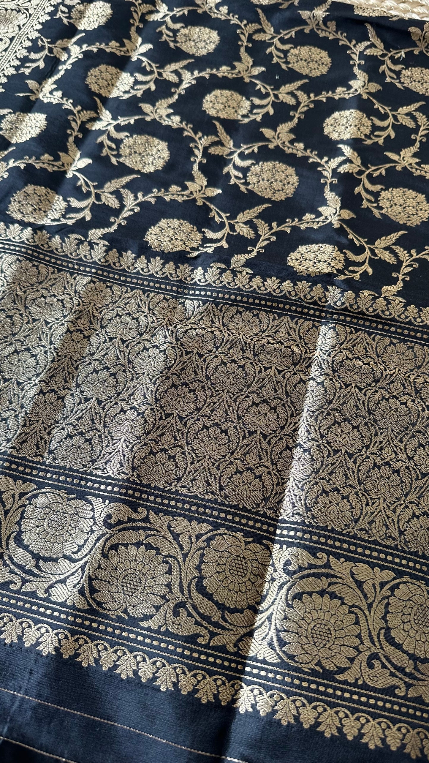 Black katan silk kadhwa weave dupatta.