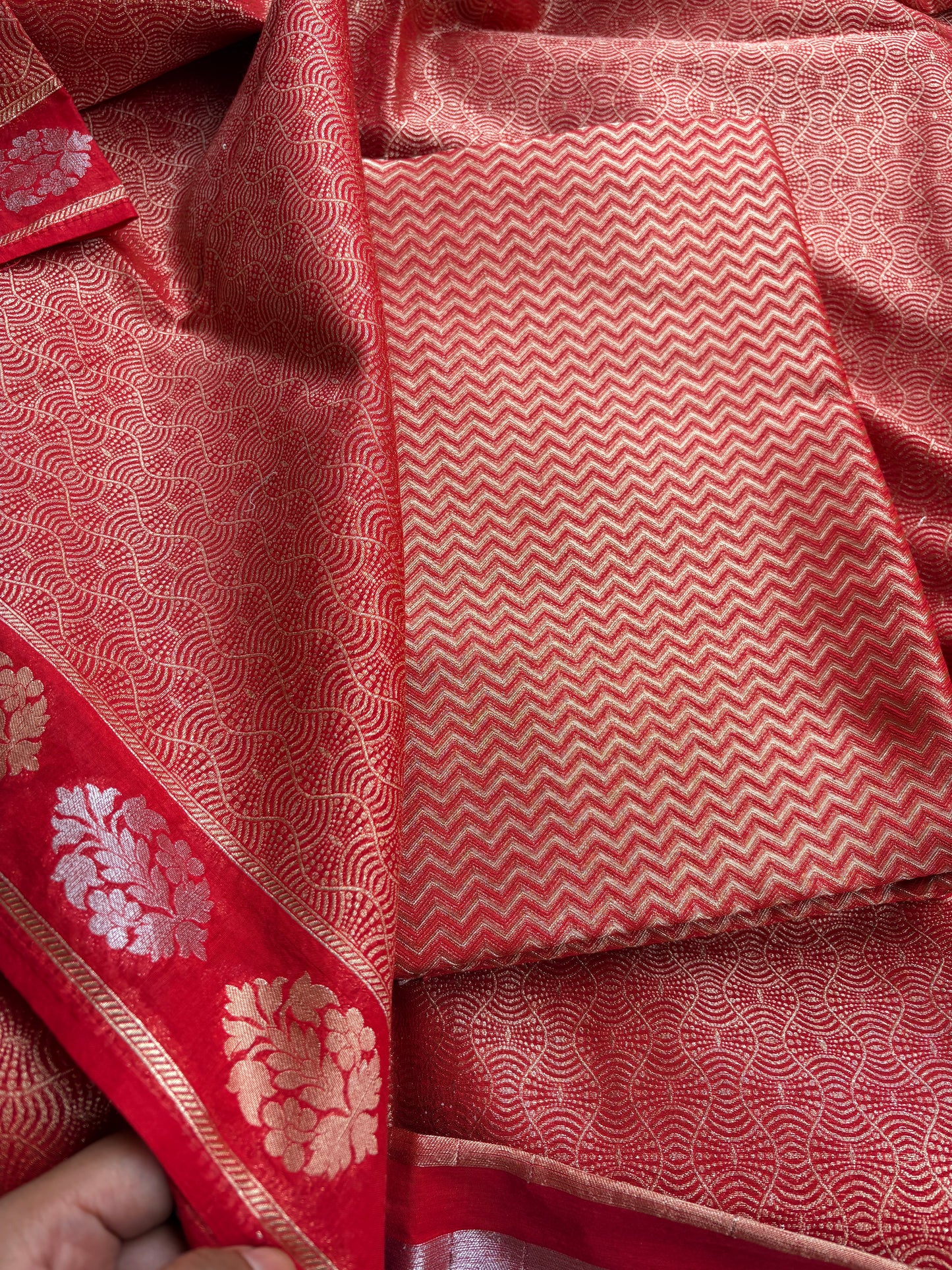 Red cotton tissue silk suit set