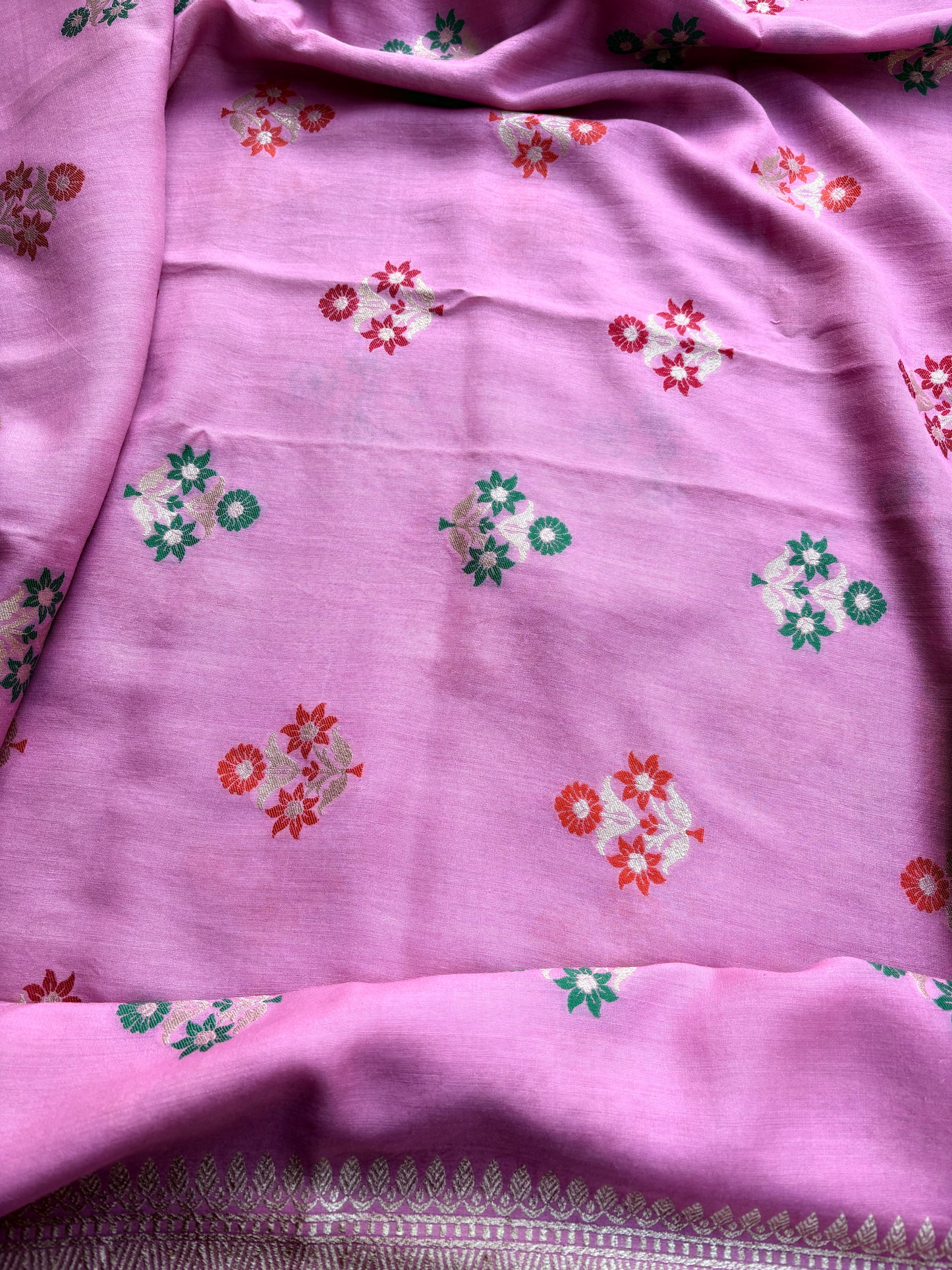 Pink meenadar moonga silk 3 piece suit set