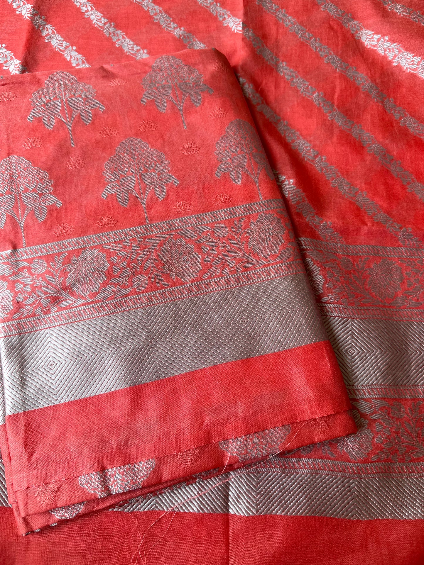 Peach orange Premium cotton full Jaal 3 pieces suit