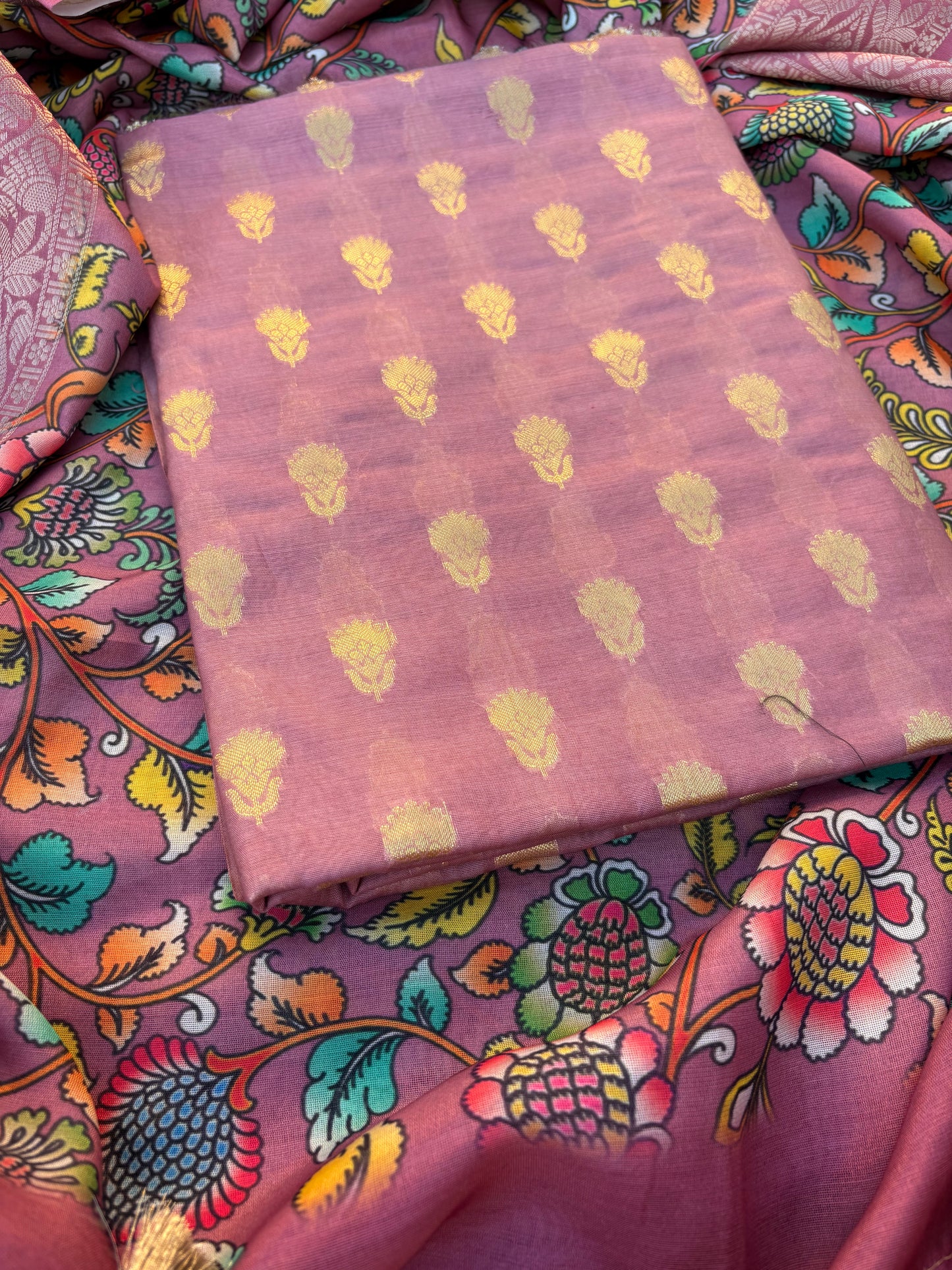 Pink cotton kurta, digital printed dupatta, plain bottom